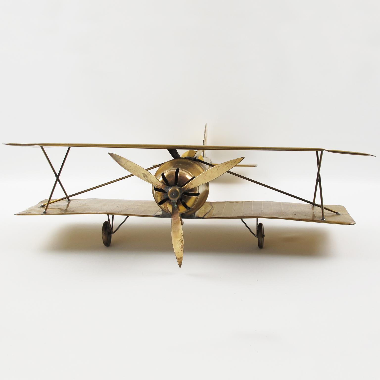 Large-Scale Brass Biplane World War I Airplane Aviation Model In Good Condition For Sale In Atlanta, GA