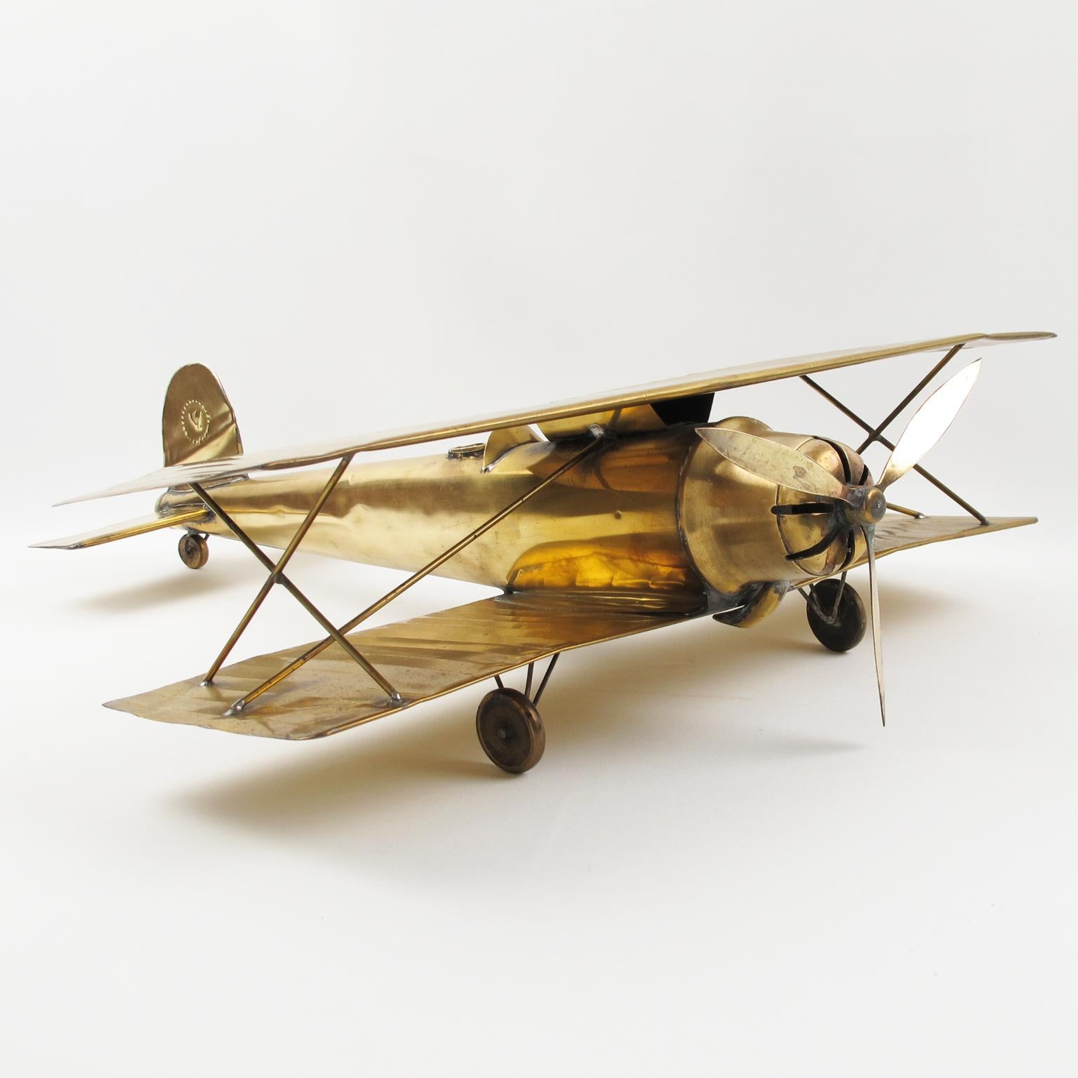 Large-Scale Brass Biplane World War I Airplane Aviation Model For Sale 2