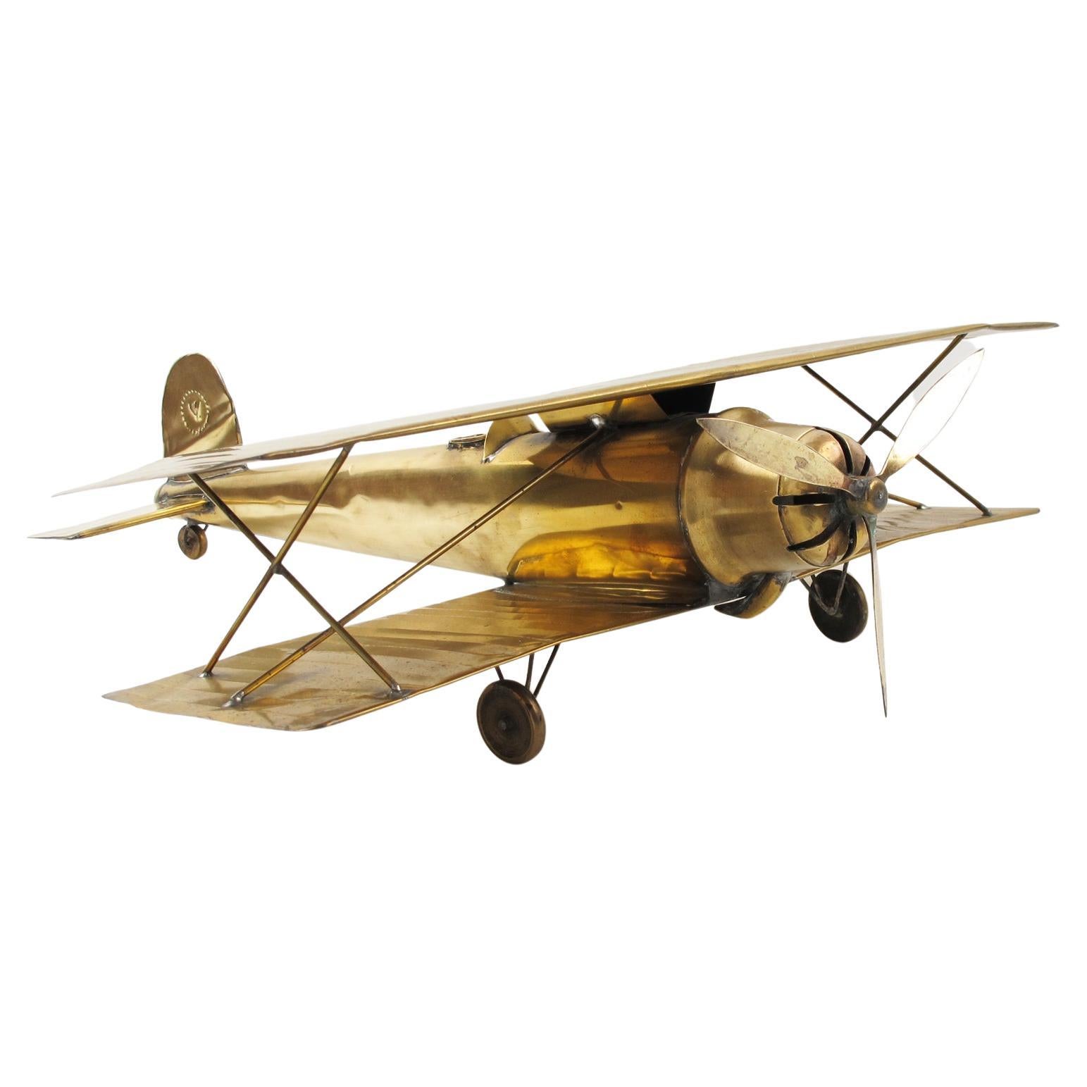 Large-Scale Brass Biplane World War I Airplane Aviation Model