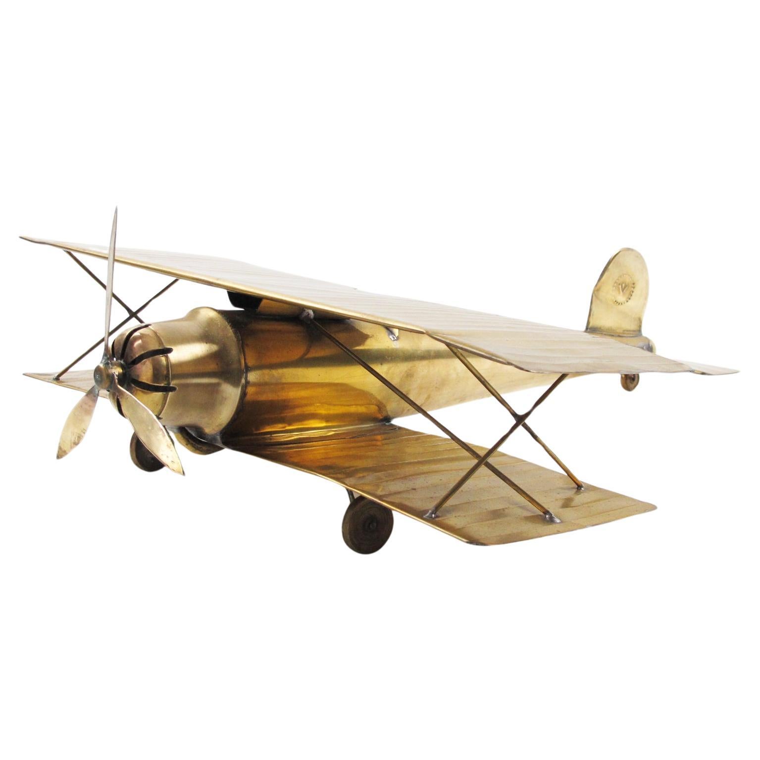 Large-Scale Brass Biplane World War I Airplane Aviation Model For Sale