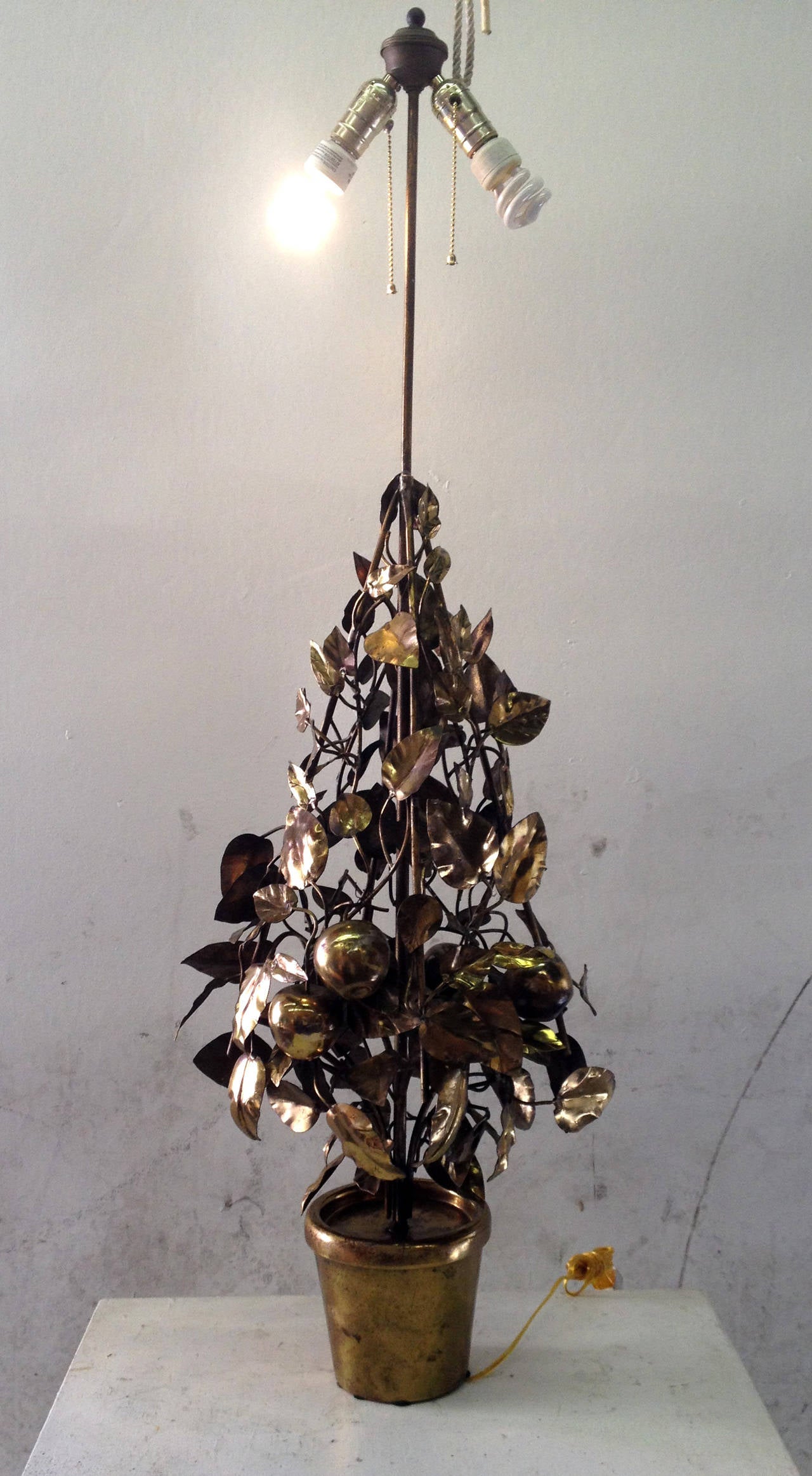 Large-Scale Brass Fruit Tree Lamp by Curtis Jere 4