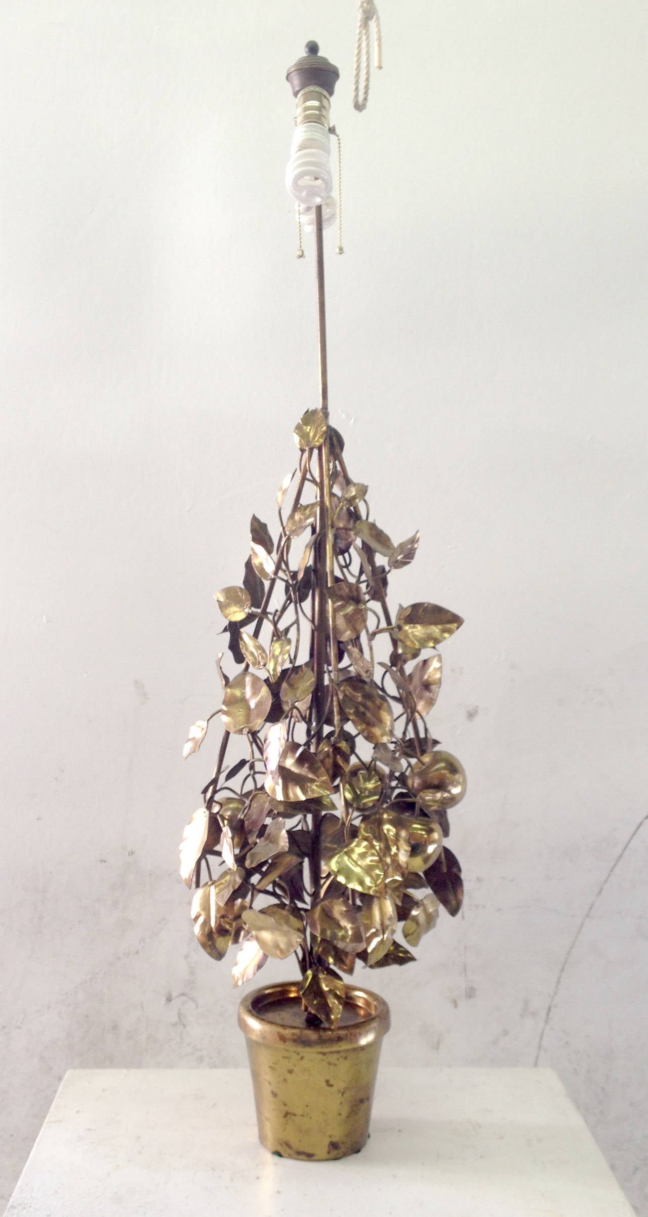 American Large-Scale Brass Fruit Tree Lamp by Curtis Jere