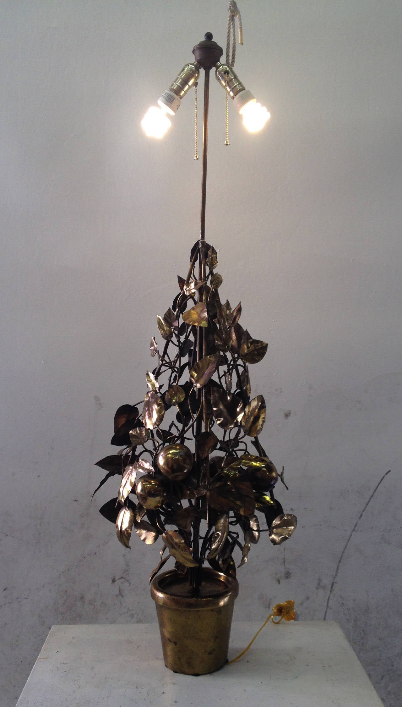 Large-Scale Brass Fruit Tree Lamp by Curtis Jere 3