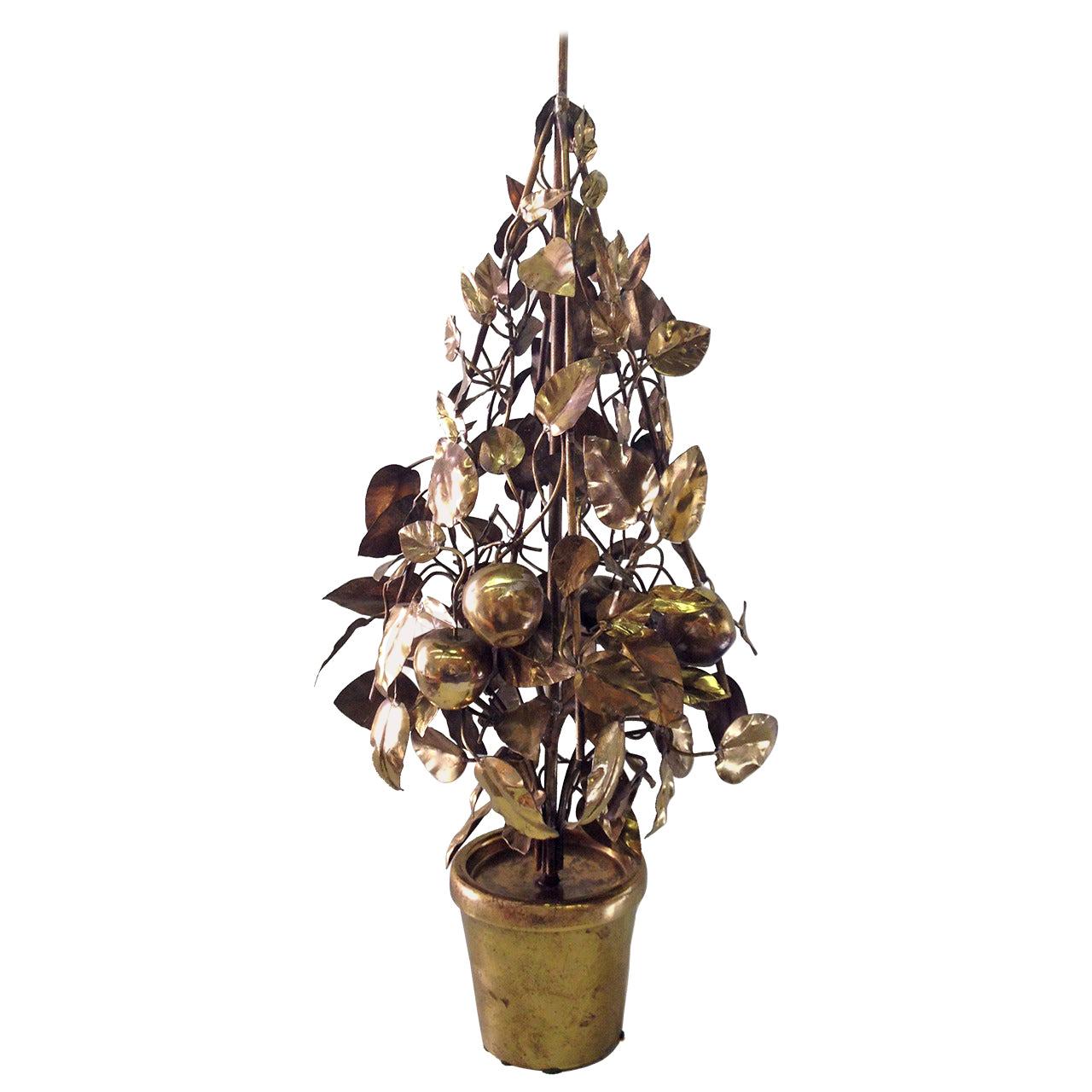 Large-Scale Brass Fruit Tree Lamp by Curtis Jere