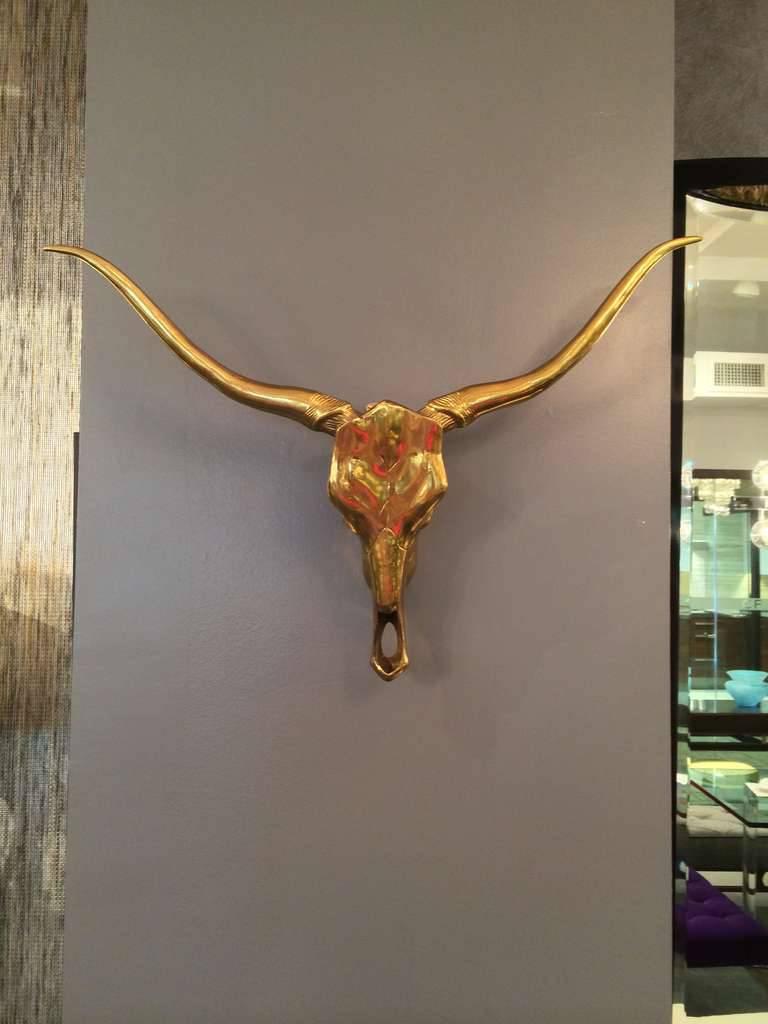 Mid-20th Century Large Scale Brass Longhorn Wall Sculpture