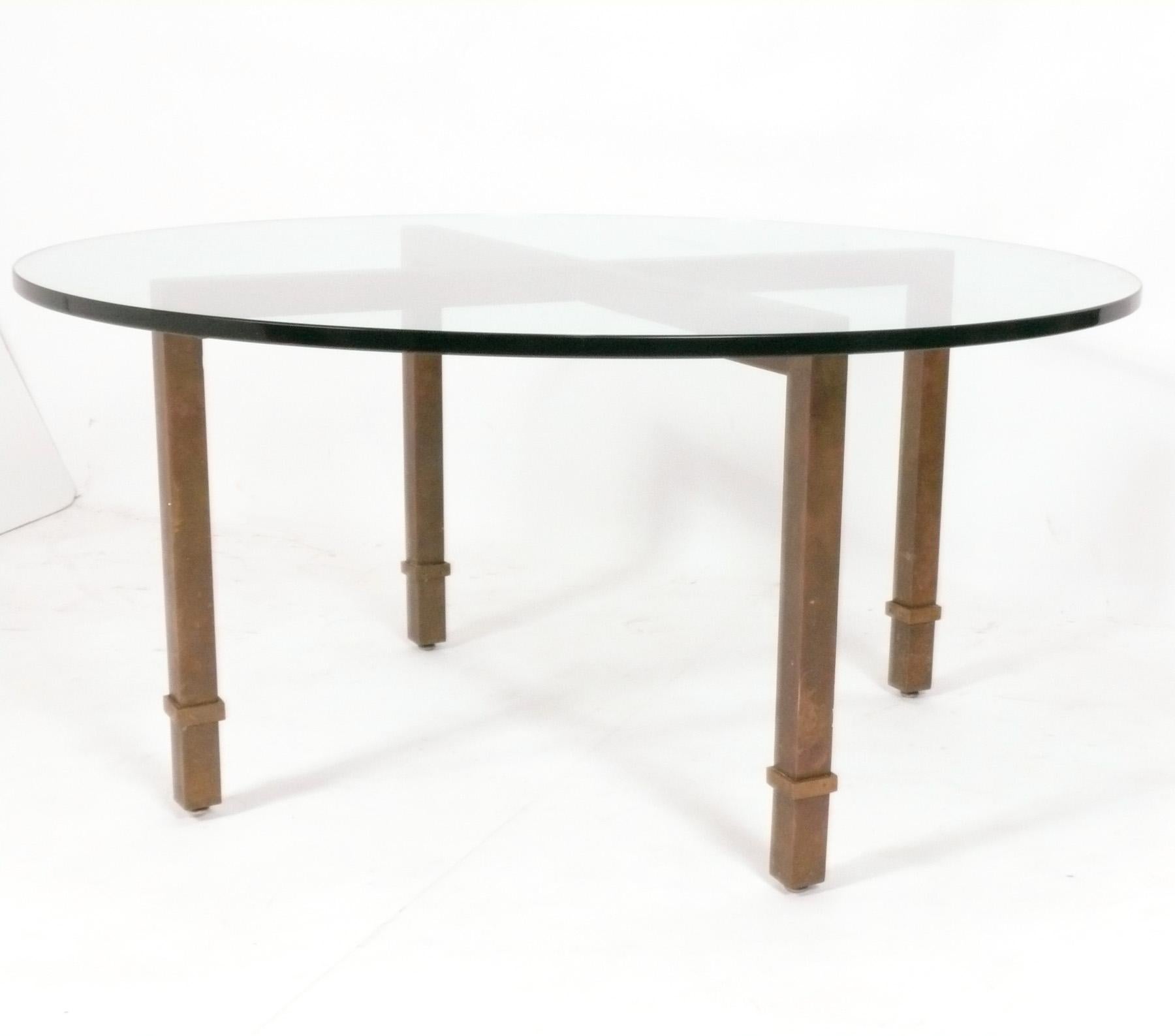 Mid-Century Modern Large Scale Brass Mastercraft Coffee Table with Thick Original Glass For Sale