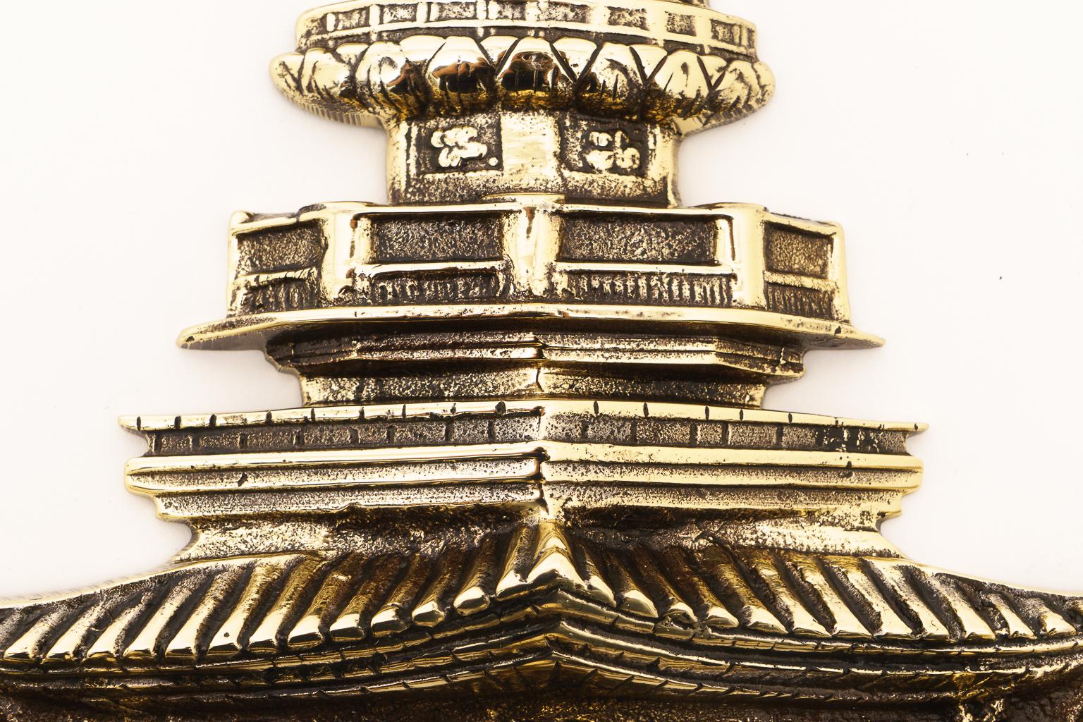 Korean Large Scale Brass Pagoda Form Door Knocker