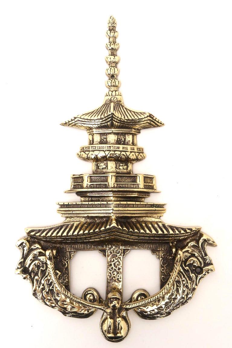 20th Century Large Scale Brass Pagoda Form Door Knocker