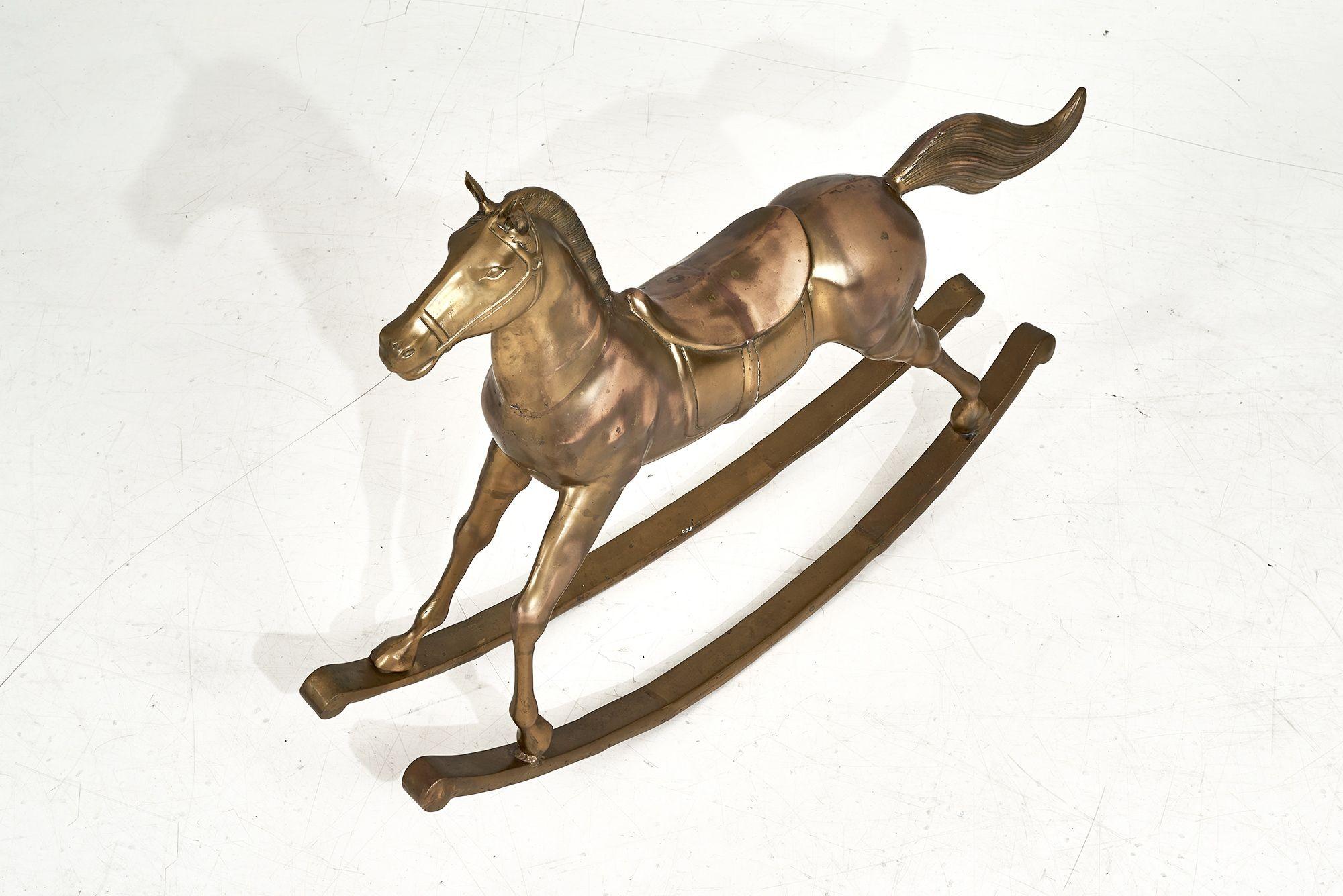 Mid-Century Modern Large Scale Brass Rocking Horse, 1960