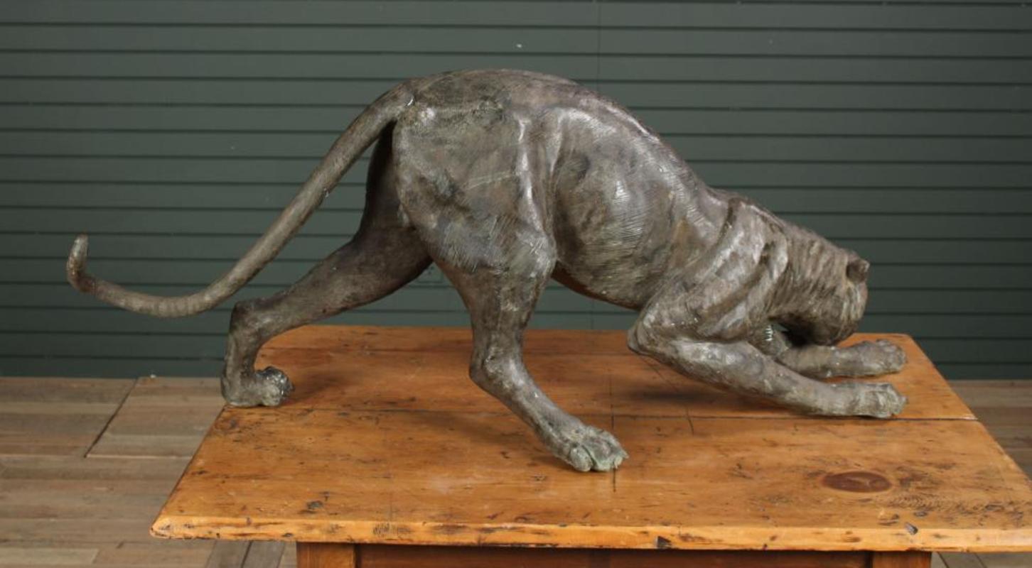 Late 20th Century Large Scale Bronze Sculpture of a Panther In Excellent Condition For Sale In Middleburg, VA