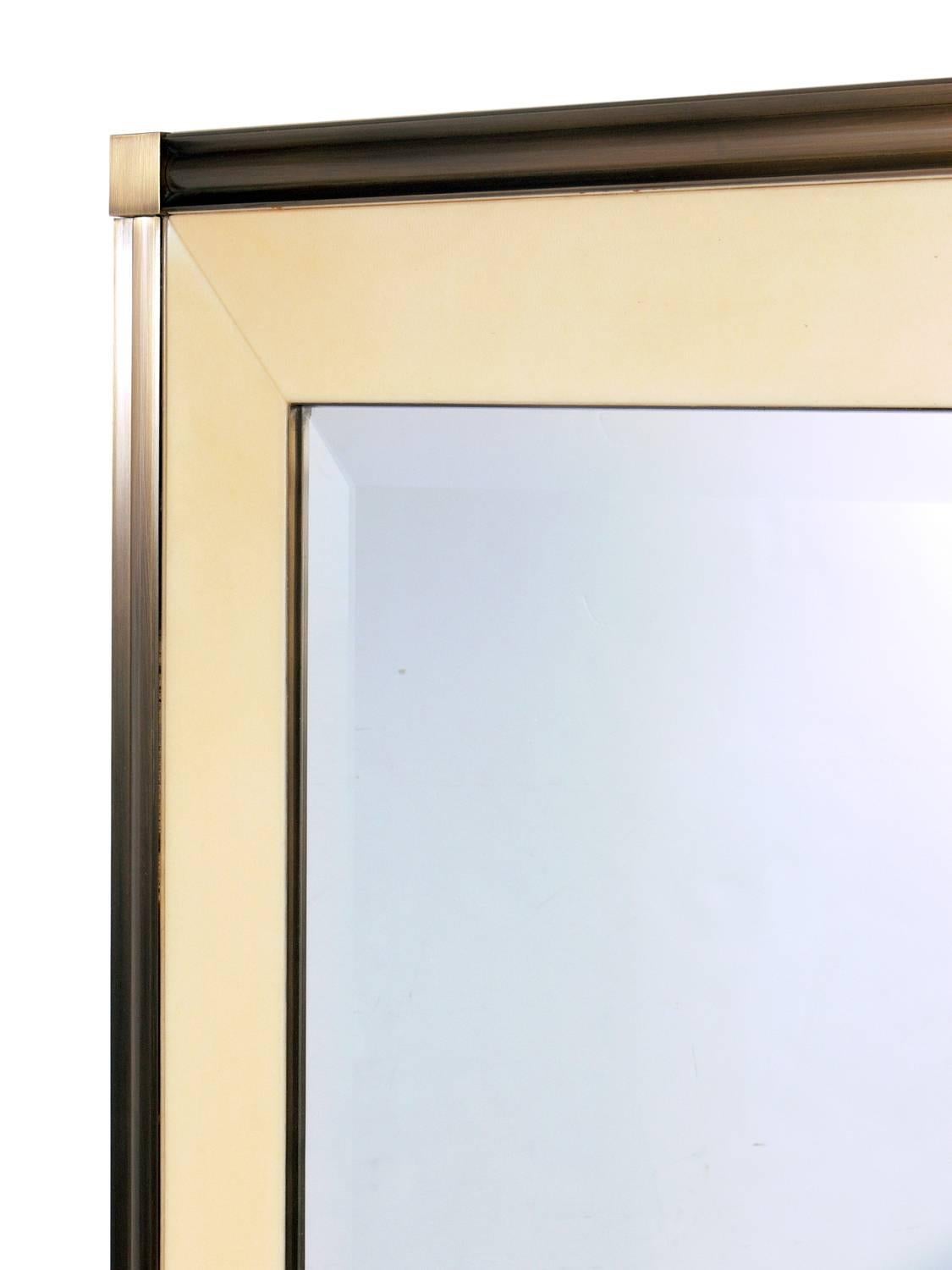 American Large Scale Brushed Bronze and Lacquered Goatskin Mirror