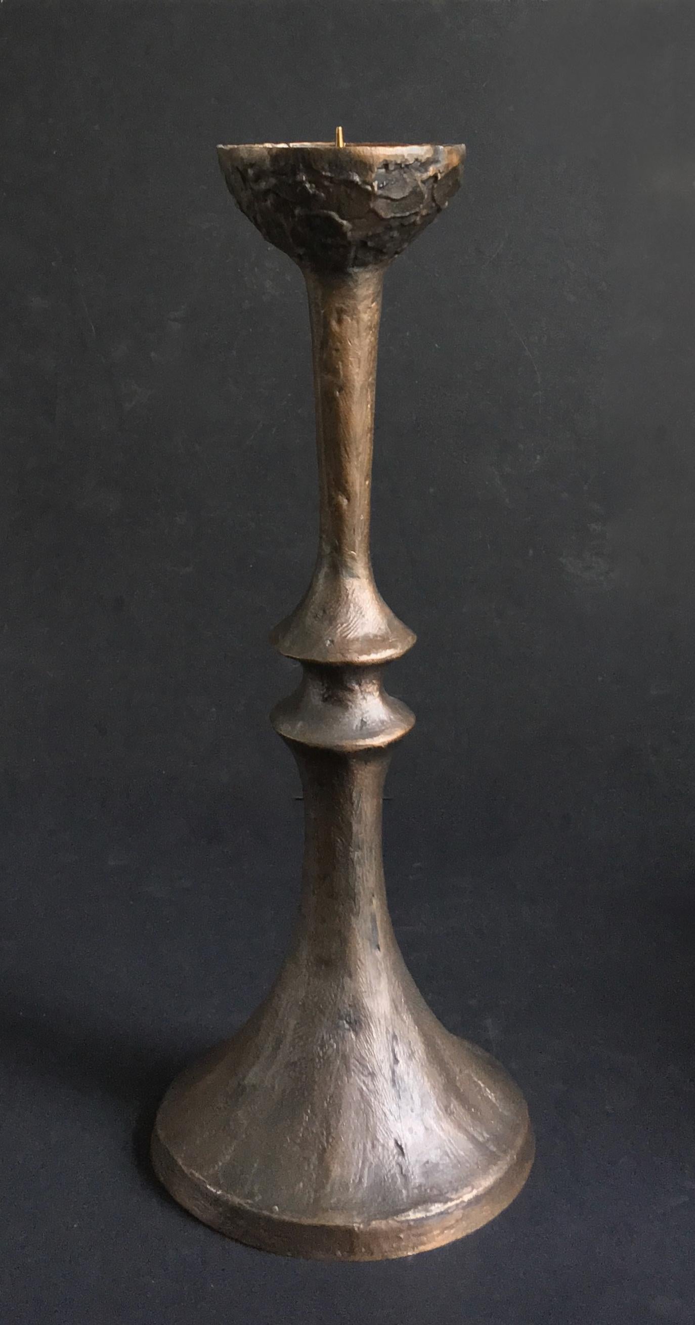 Large Scale Brutalist Church Candlestick of Cast Bronze Mid-20th Century Germany For Sale 1