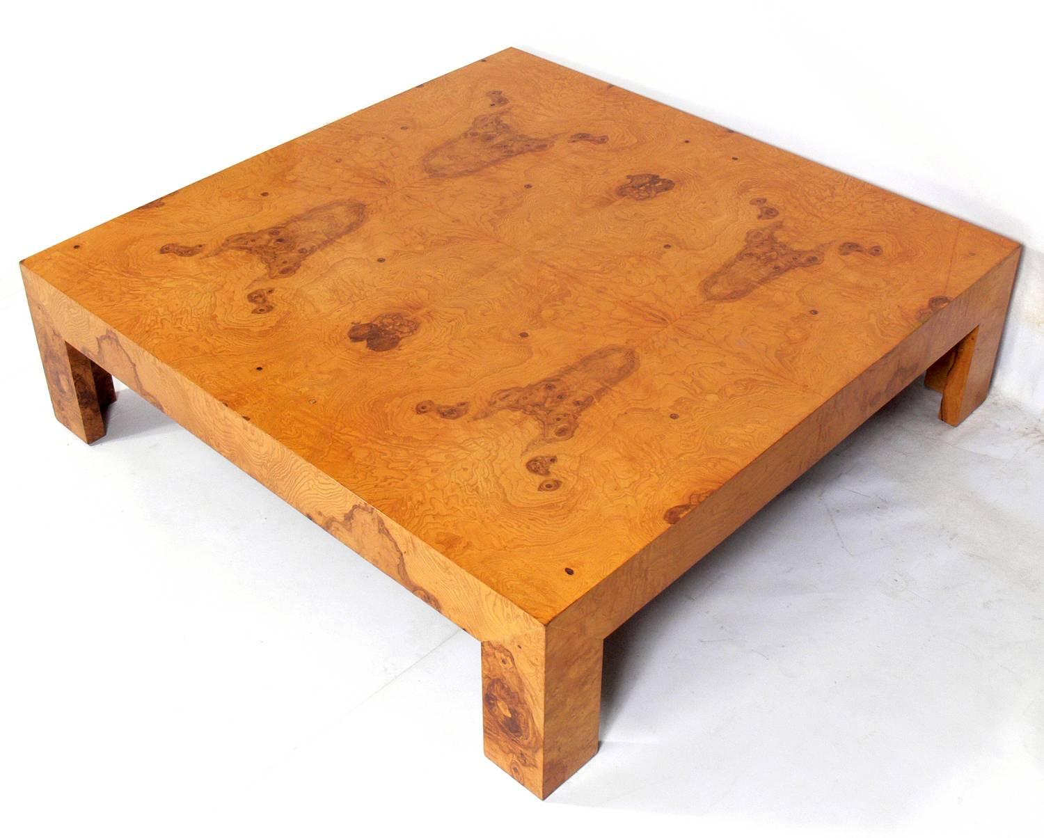 milo baughman burl wood coffee table
