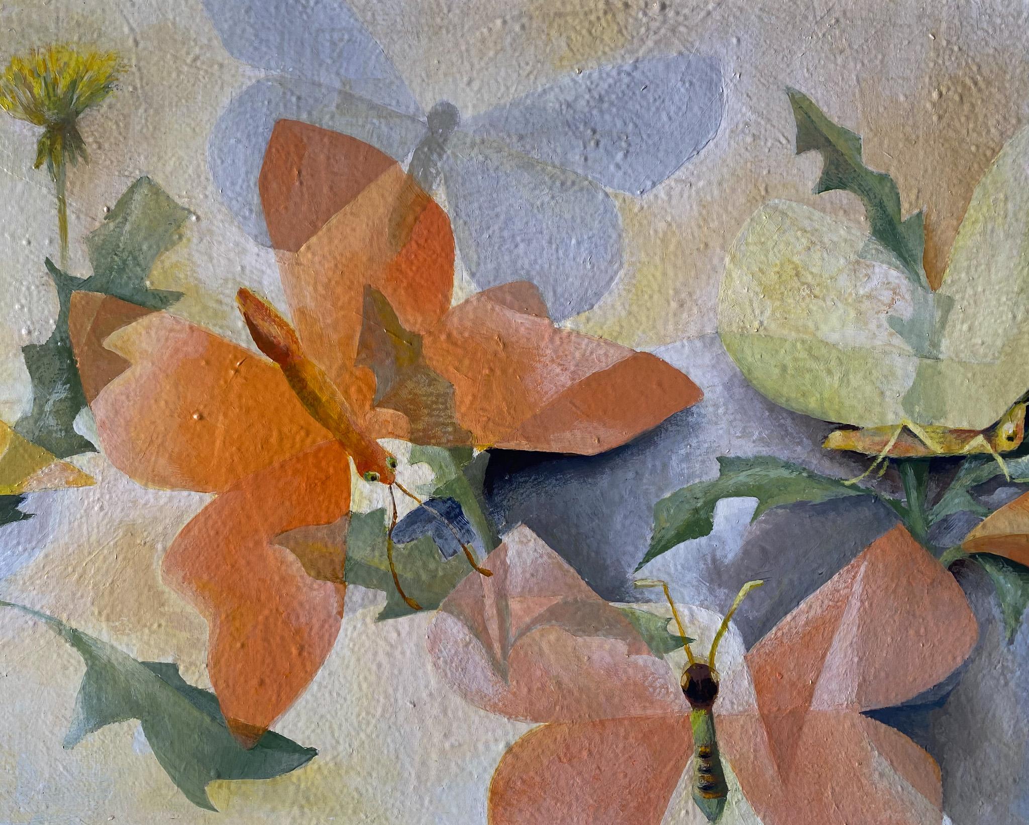 20ième siècle Grande peinture à l'huile « papillons » signée R.Cooper, 1967 en vente