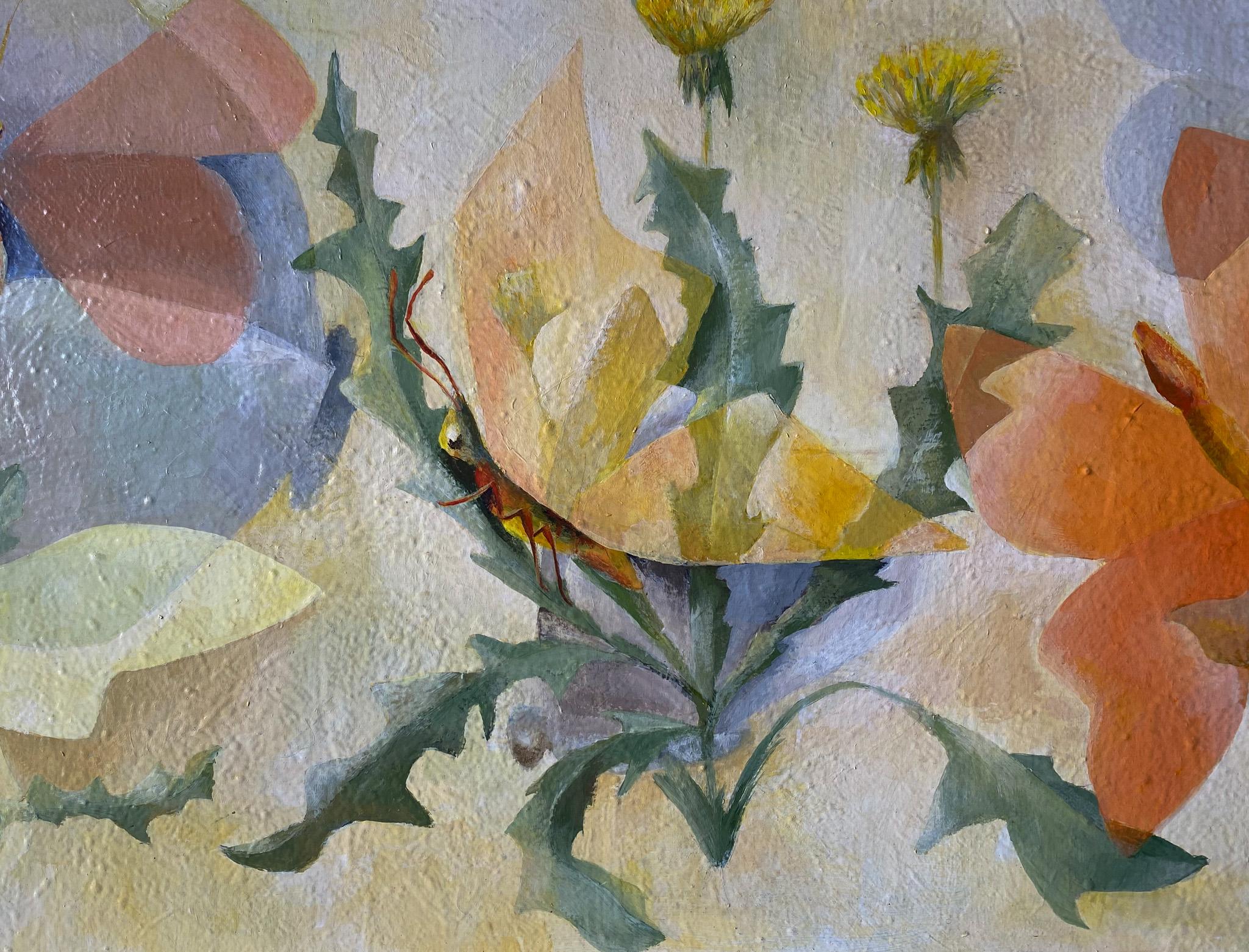Bois Grande peinture à l'huile « papillons » signée R.Cooper, 1967 en vente