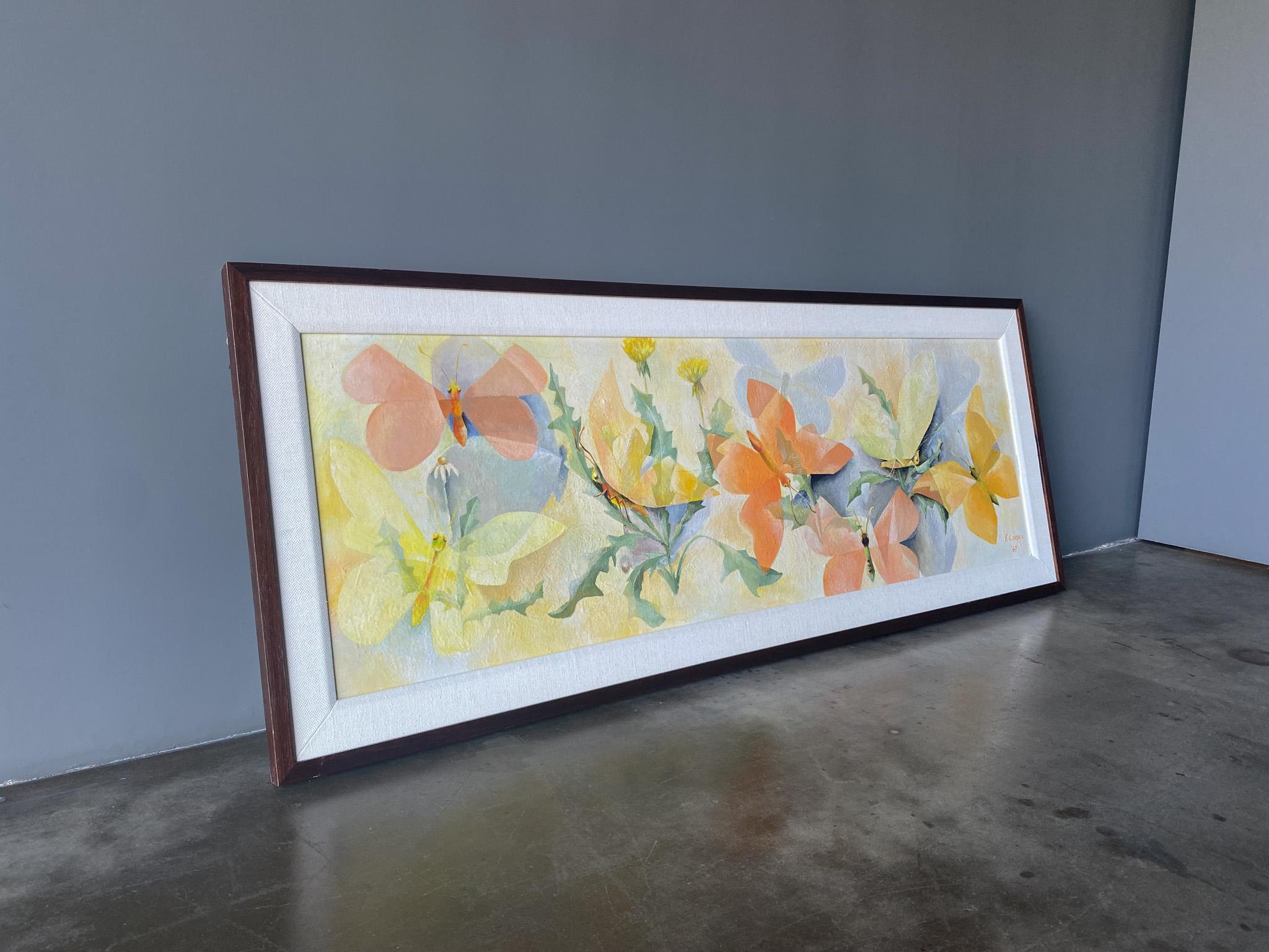 Grande peinture à l'huile « papillons » signée R.Cooper, 1967 en vente 2