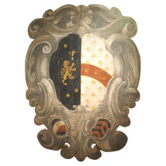 Großformatiges geschnitztes und bemaltes italienisches Wappenpaneel aus Florenz, H-78,5