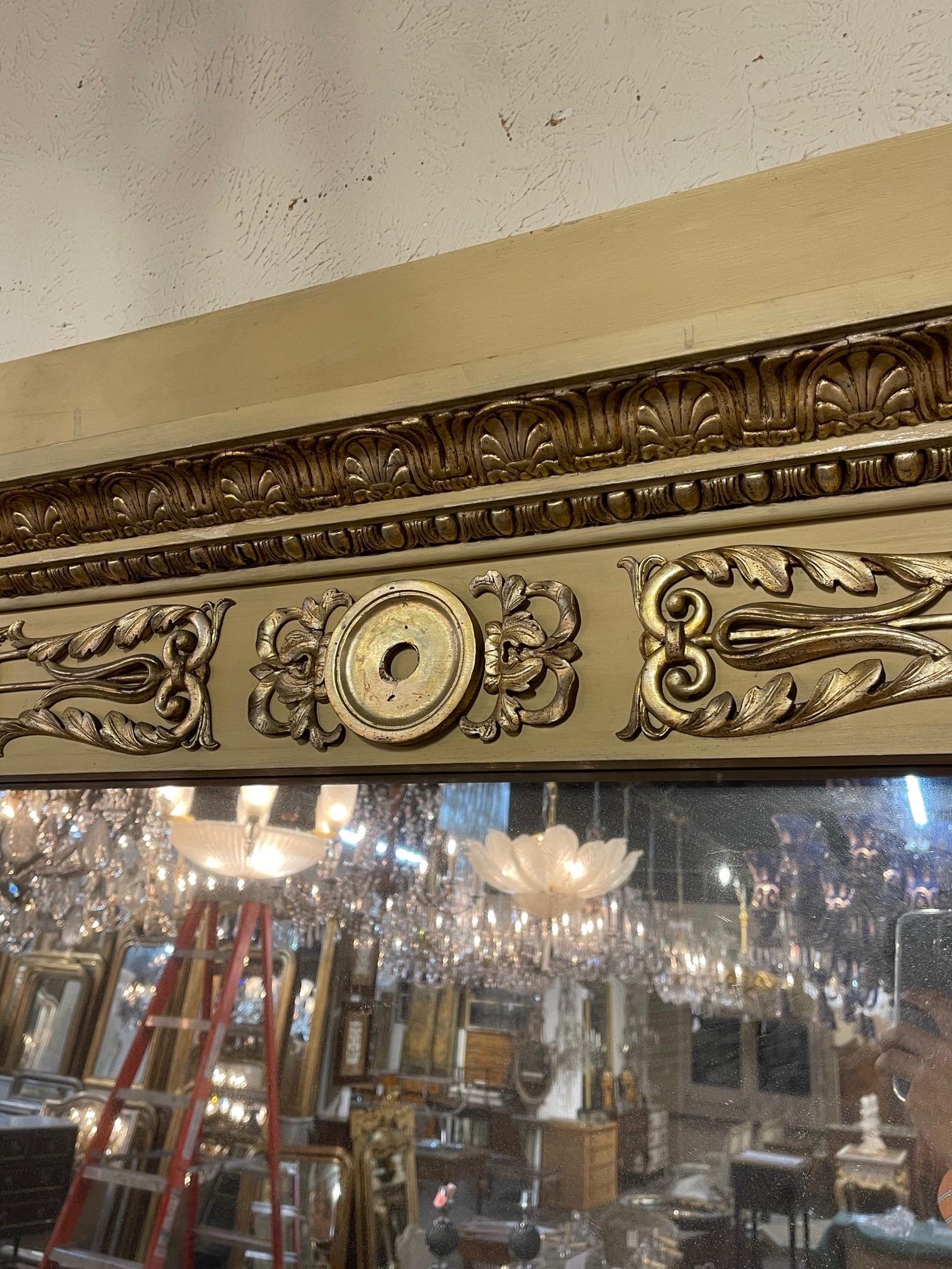 Italian Large Scale Carved and Parcel-Gilt Floor Mirror For Sale