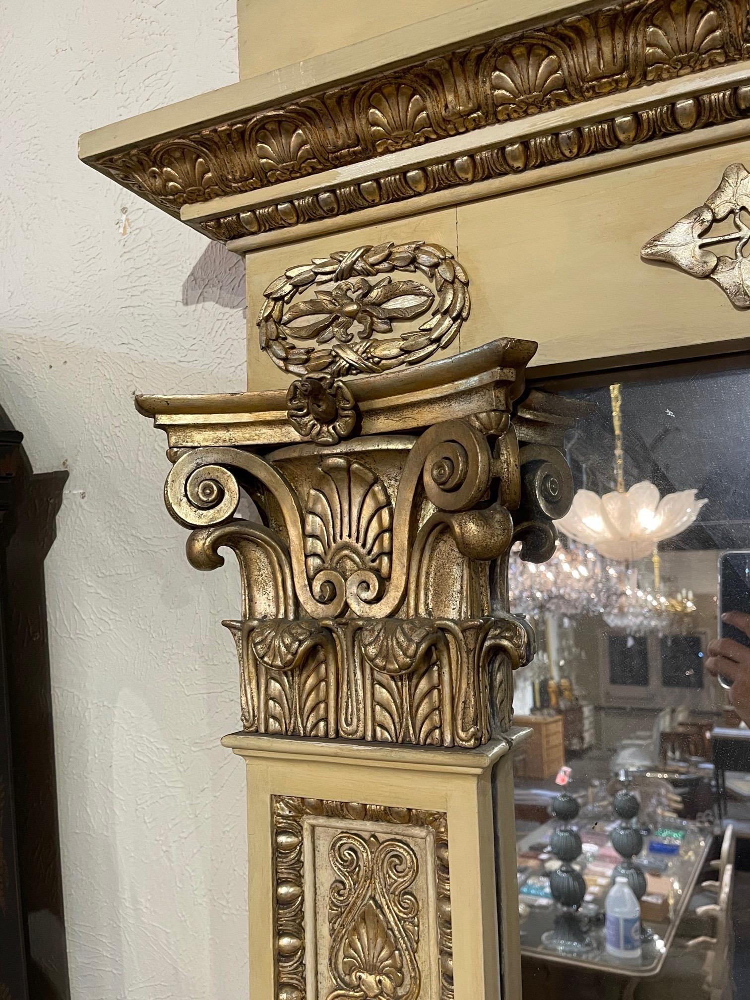 Large Scale Carved and Parcel-Gilt Floor Mirror In Good Condition For Sale In Dallas, TX