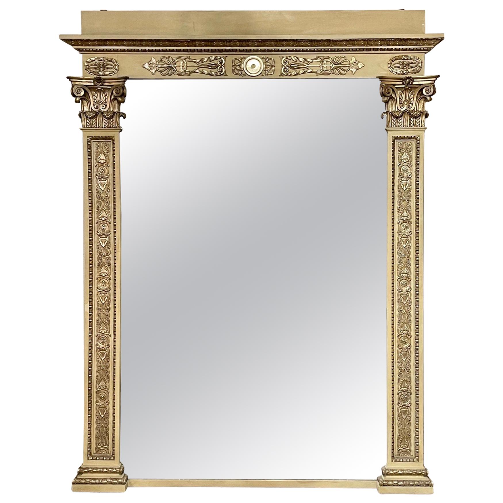 Large Scale Carved and Parcel-Gilt Floor Mirror For Sale