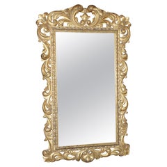 Large Scale Carved French or Italian Rococo Giltwood Wall Mirror
