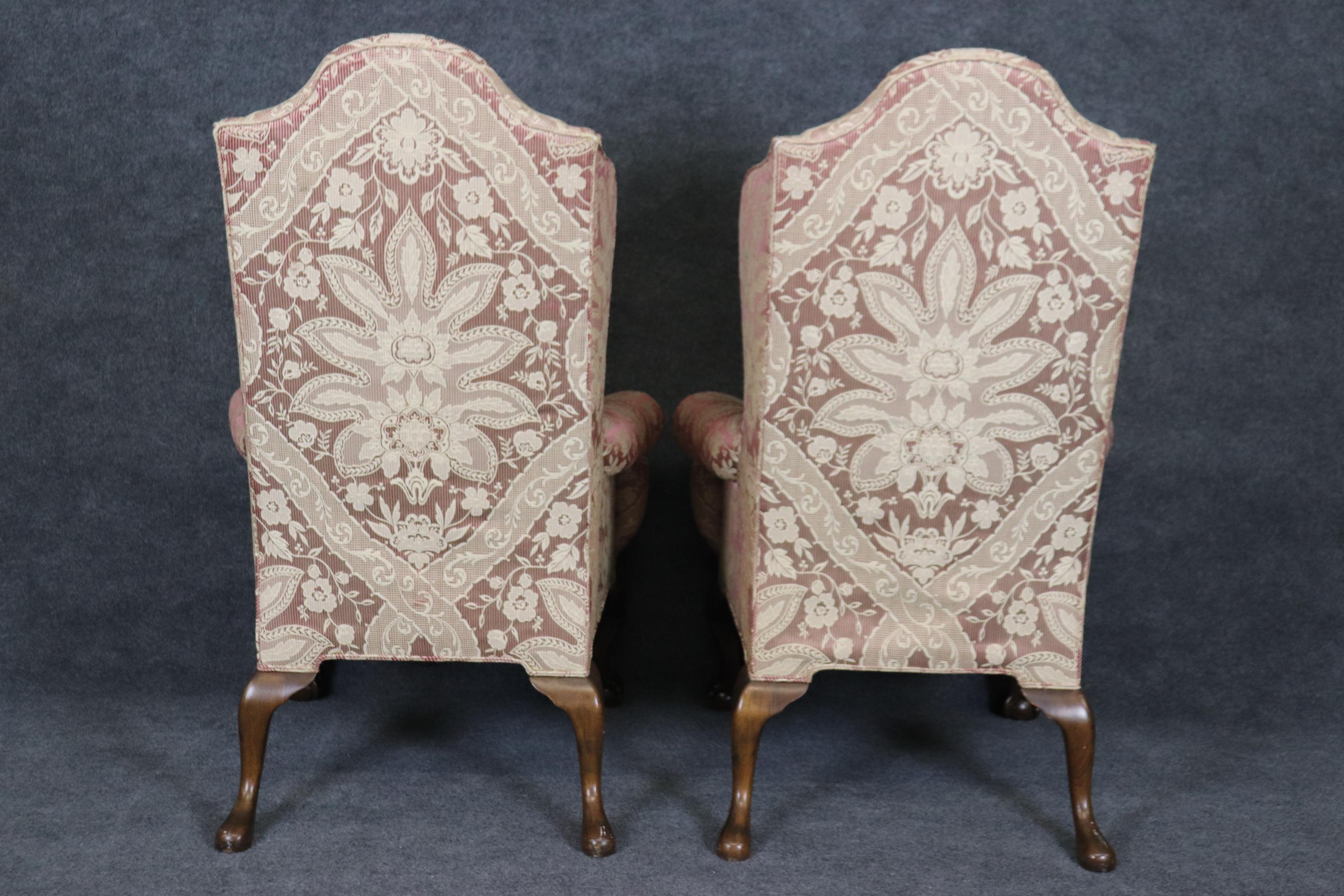 Large Scale Carved Mahogany Chippendale Wingback Lounge Chairs  In Good Condition In Swedesboro, NJ
