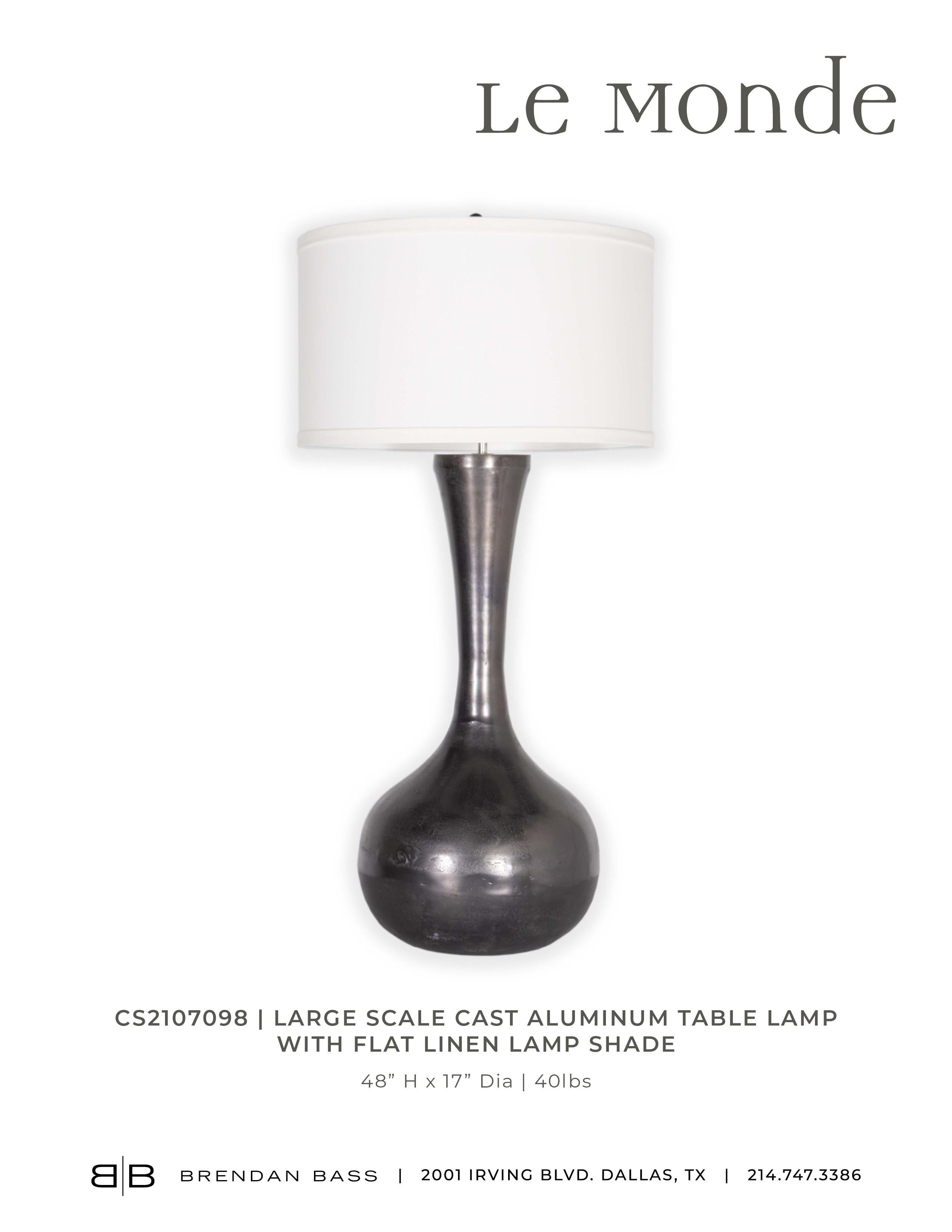 Hand-Crafted Large Scale Cast Aluminum Lamp with Flat Linen Lamp Shade