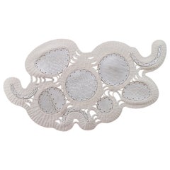 Scultura da parete in ceramica e fibra di grandi dimensioni #789, smalto bianco e cotone intrecciato