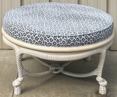 Large Scale Cerused Frame Rope Twist Coffee Table / Ottoman in Leopard Fabric
