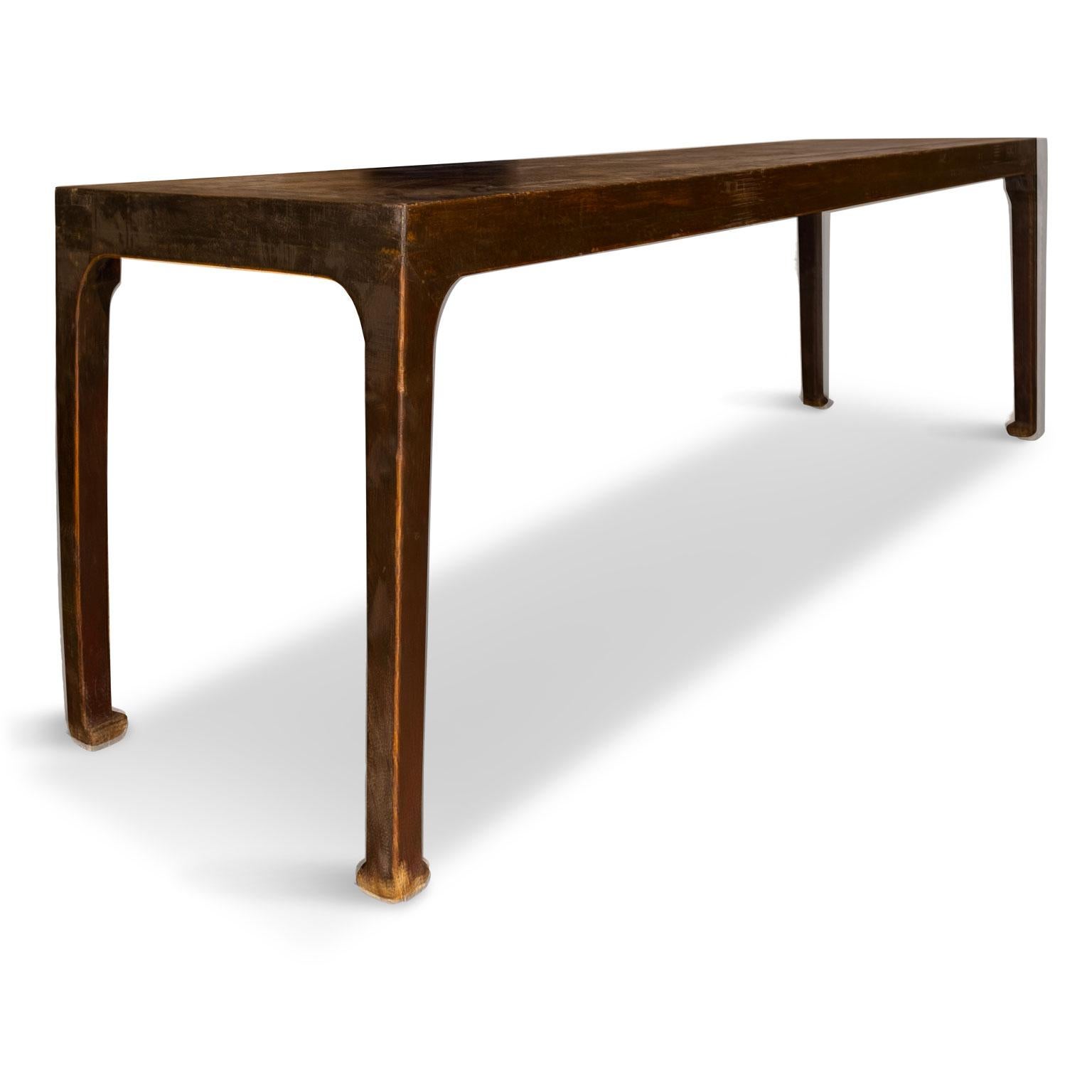 Modern Large Scale Chinese Brown-Painted Elm Console