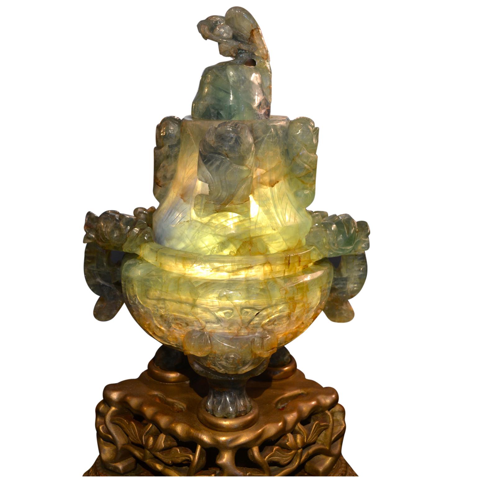 Chinese Export Large Scale Chinese Carved Flourite Incense Burner/Lamp