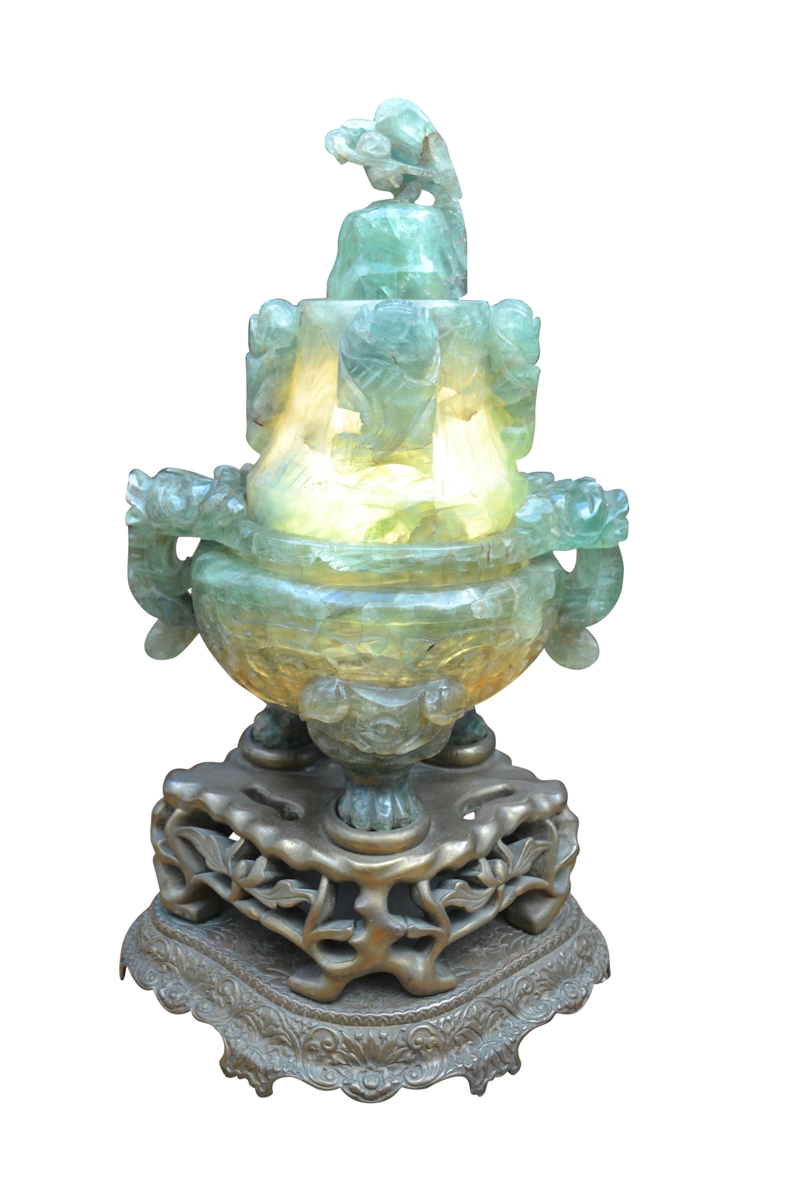 Chinese Export Large Scale Chinese Carved Flourite Incense Burner/Lamp