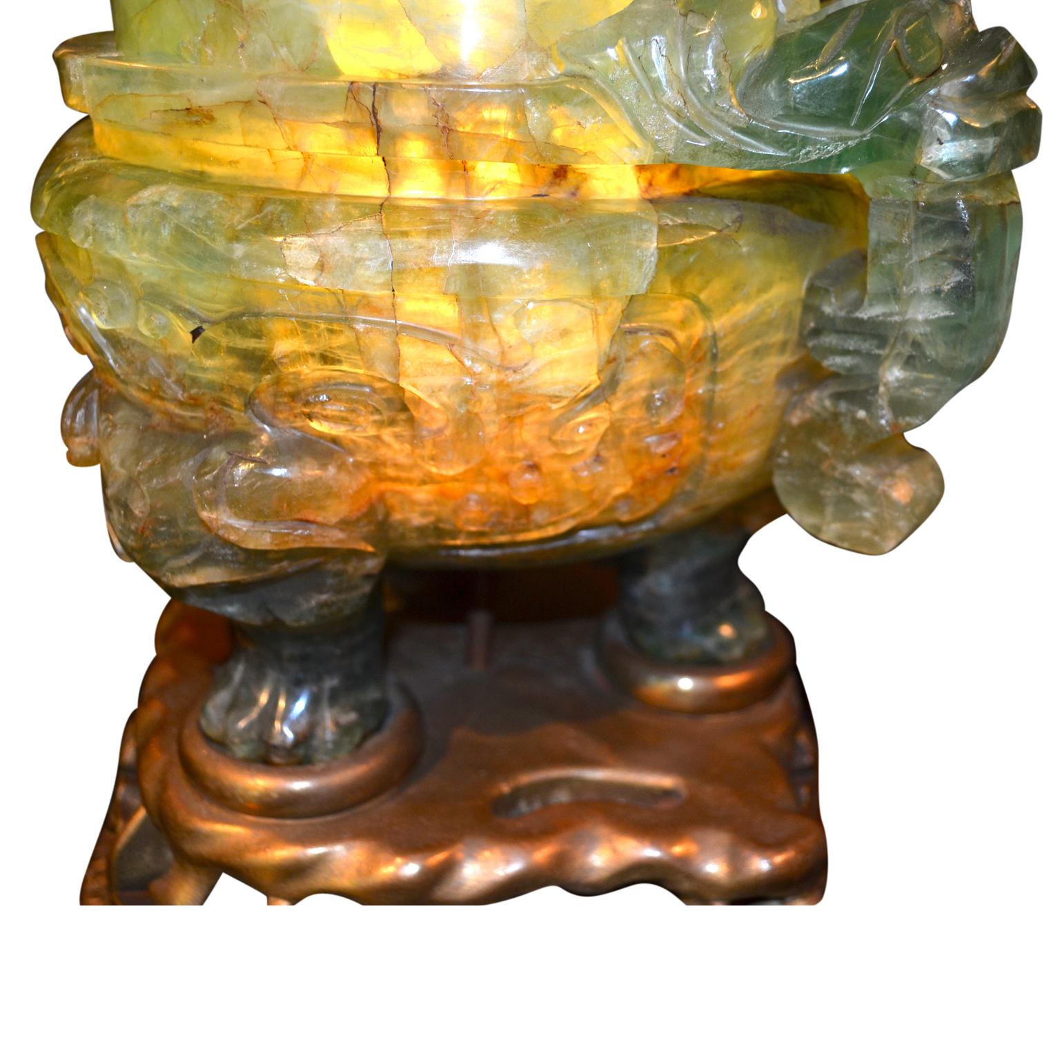 Large Scale Chinese Carved Flourite Incense Burner/Lamp In Good Condition In Vancouver, British Columbia