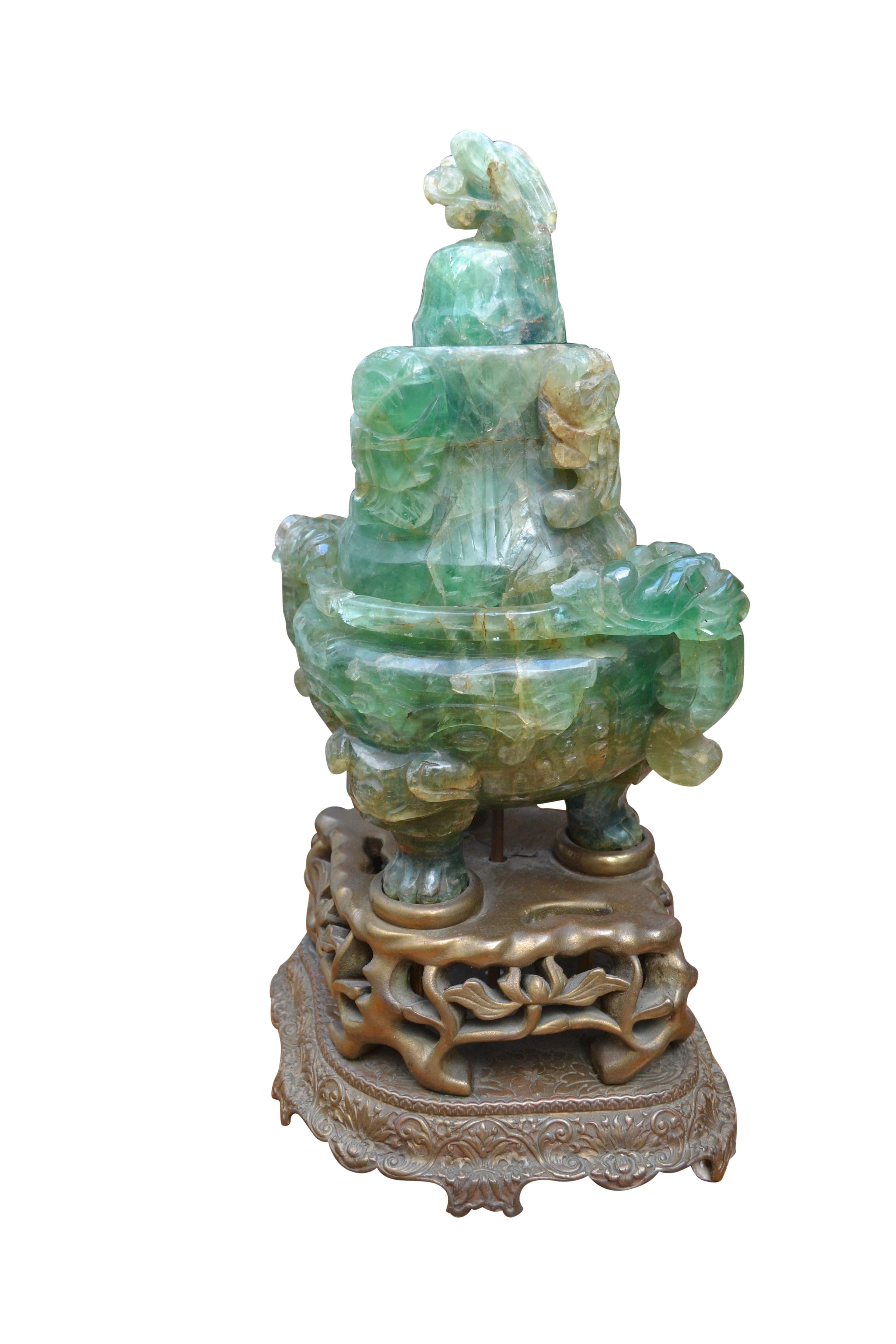 Large Scale Chinese Carved Flourite Incense Burner/Lamp In Good Condition In Vancouver, British Columbia