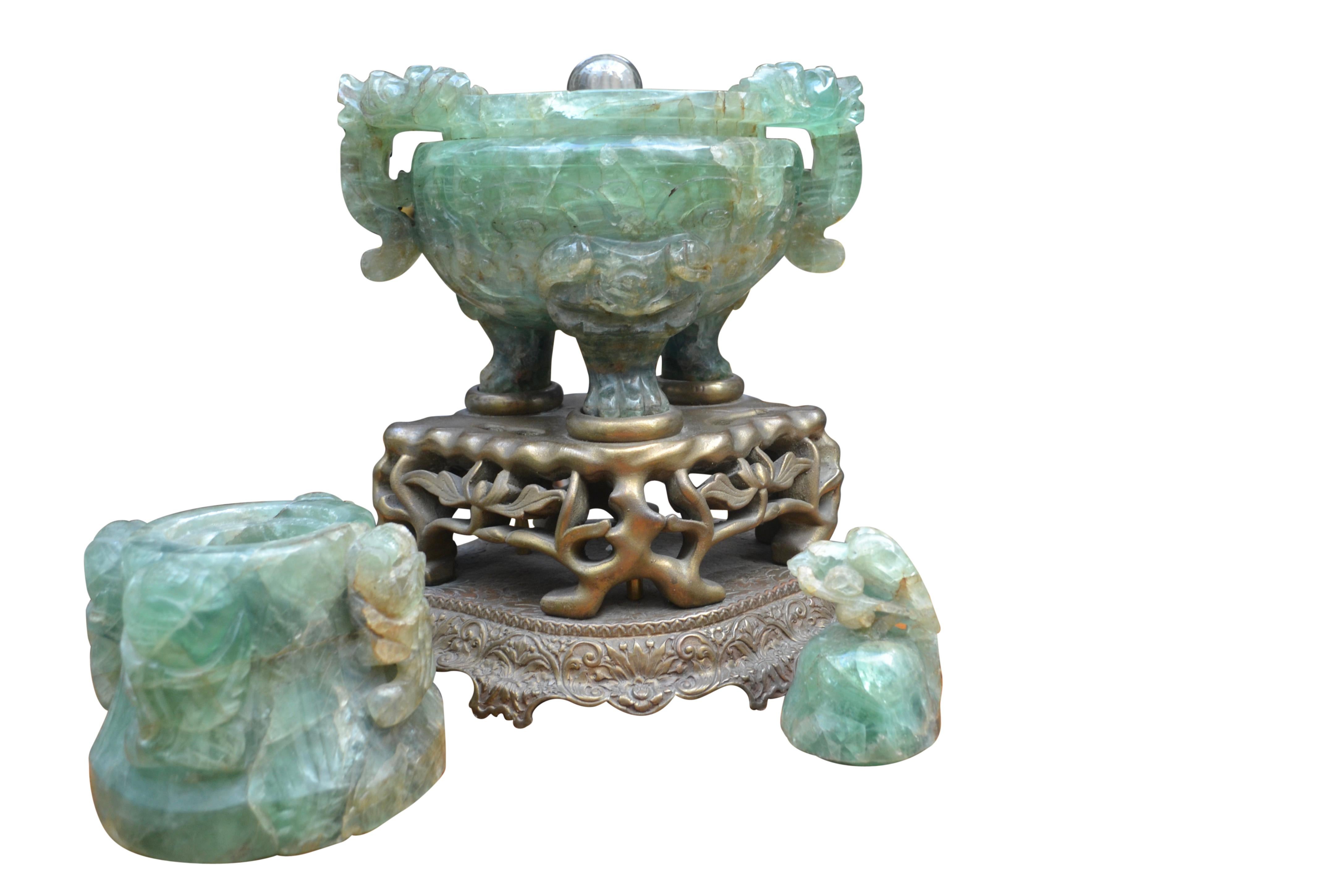 Stone Large Scale Chinese Carved Flourite Incense Burner/Lamp