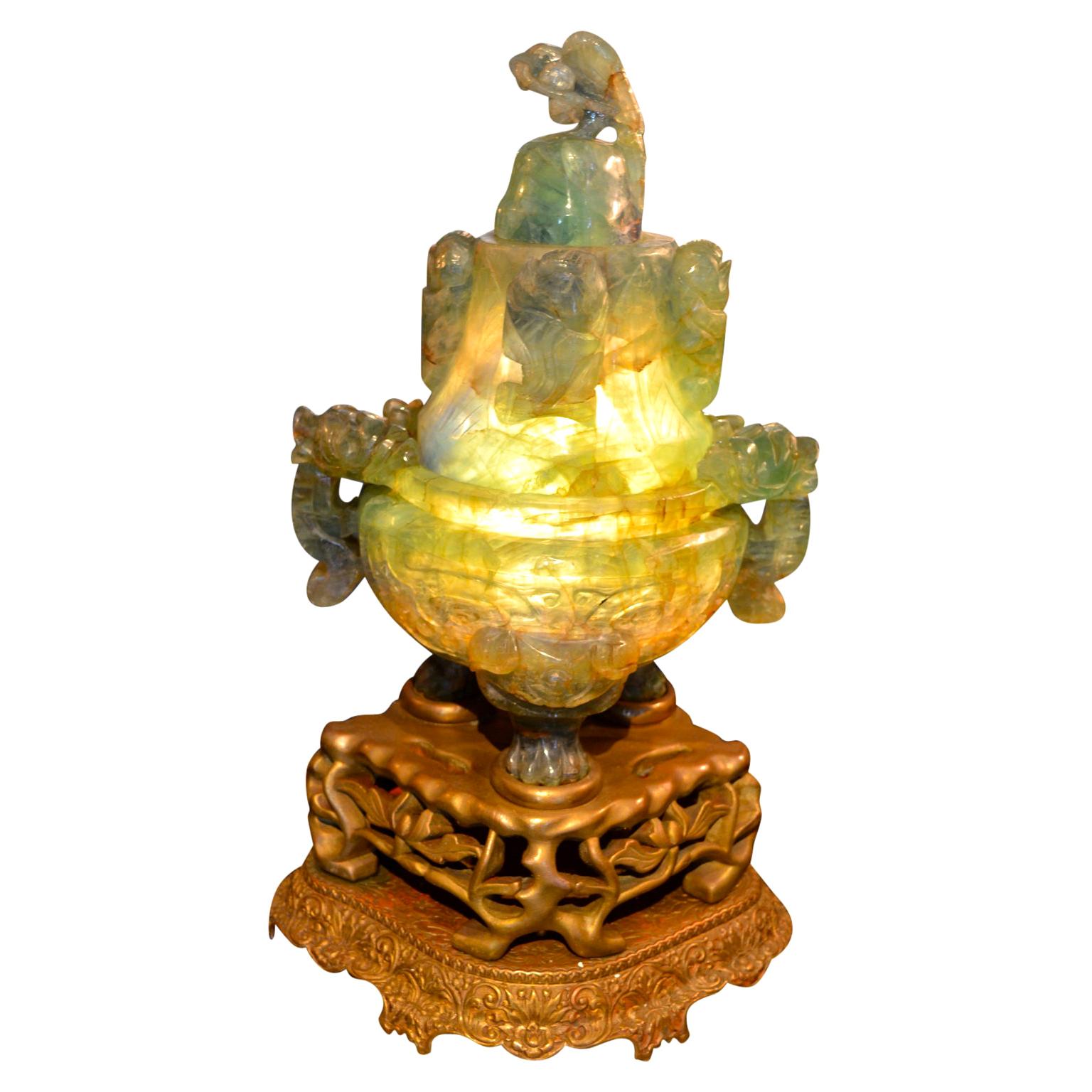 Large Scale Chinese Carved Flourite Incense Burner/Lamp