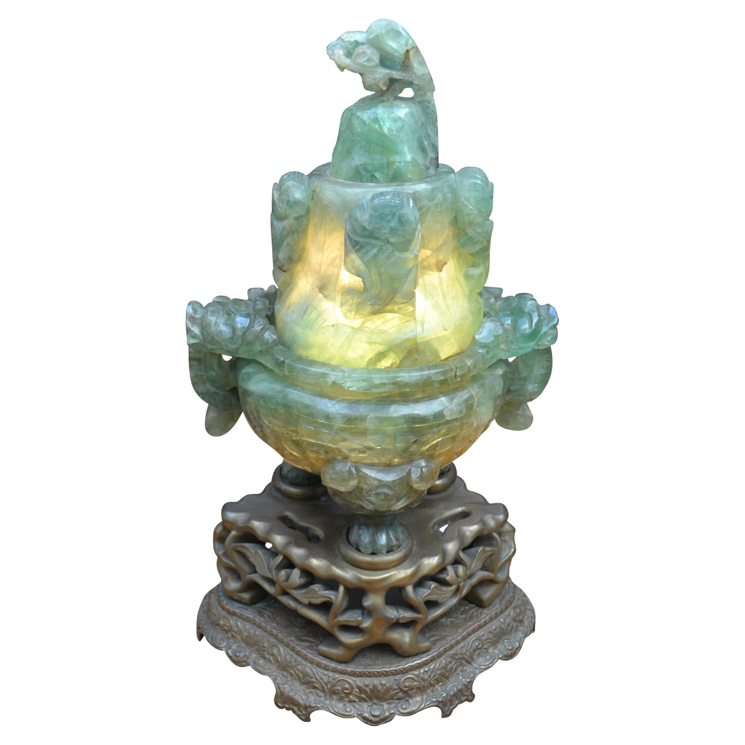 Large Scale Chinese Carved Flourite Incense Burner/Lamp