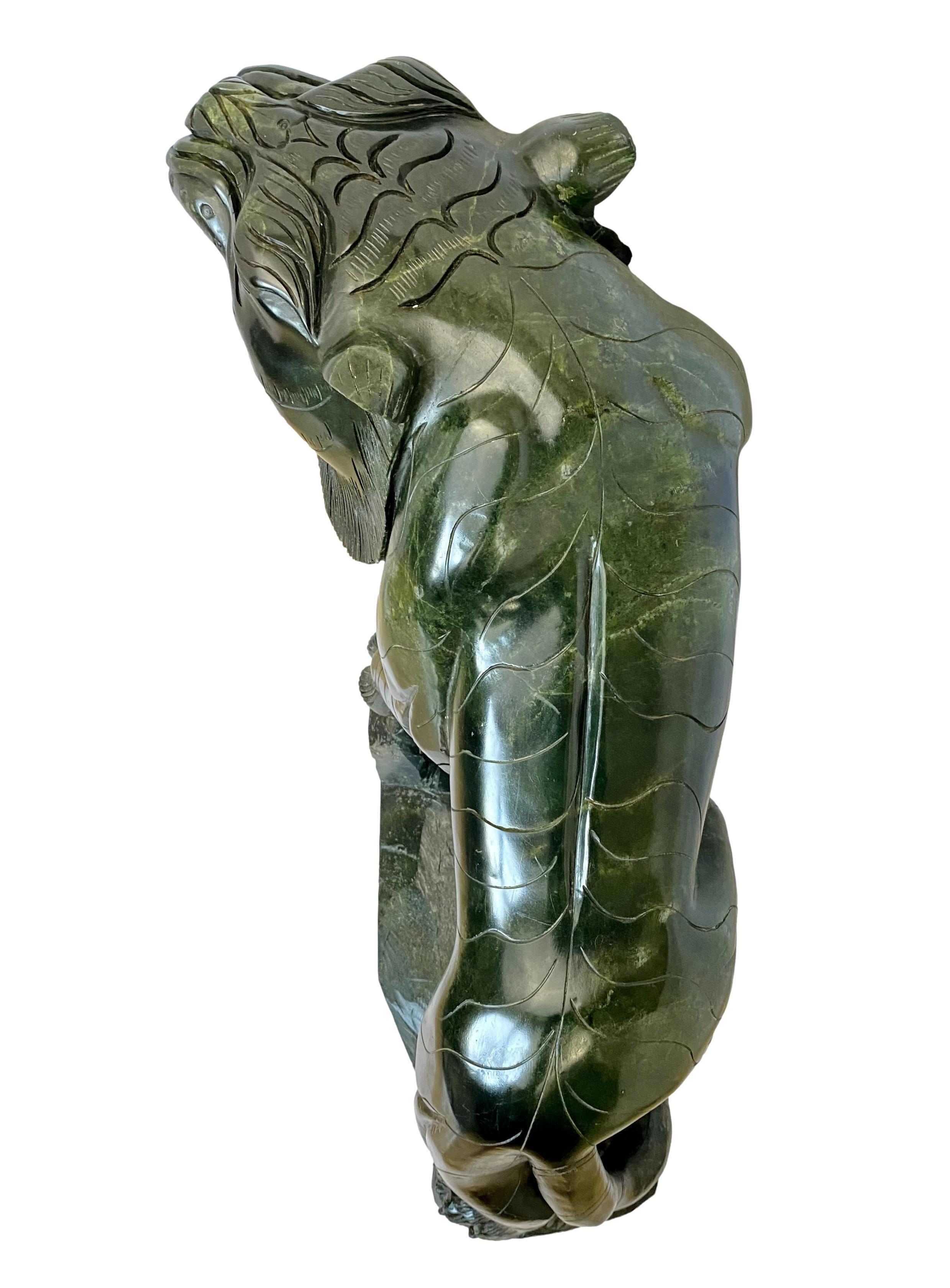 Large Scale Chinese Carved Nephrite Tiger Sculpture In Good Condition For Sale In Harlingen, TX
