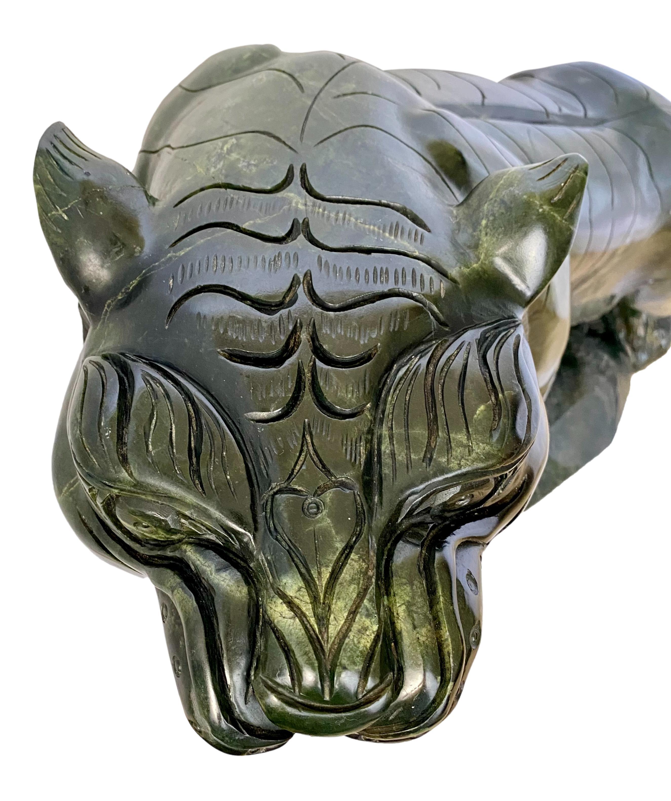 20th Century Large Scale Chinese Carved Nephrite Tiger Sculpture For Sale