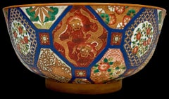 Large Scale Chinese Export Style Blue & Orange Center Table Bowl W/ Dragons