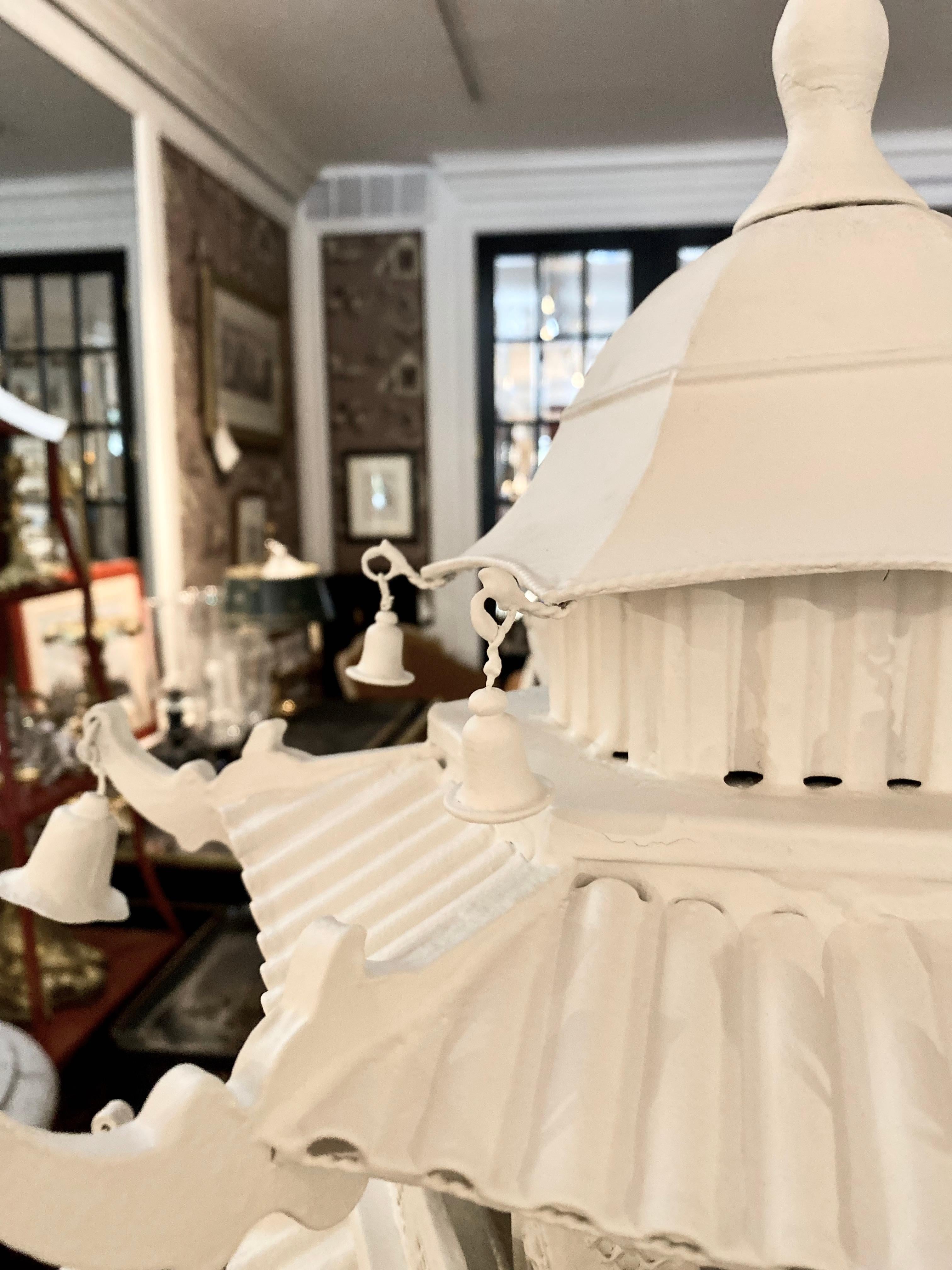American Large-Scale Chinoiserie Pagoda, Seven-Tier, White Painted Tôle For Sale