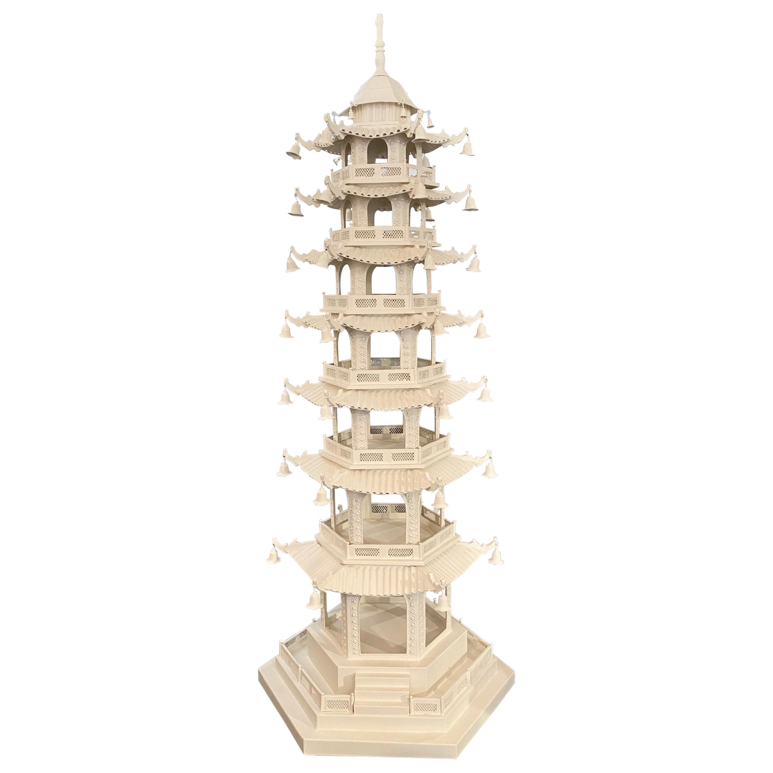 Large-Scale Chinoiserie Pagoda, Seven-Tier, White Painted Tôle For Sale