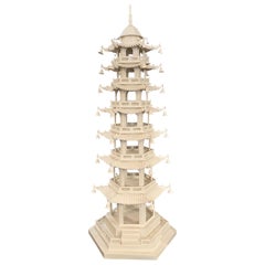 Large-Scale Chinoiserie Pagoda, Seven-Tier, White Painted Tôle