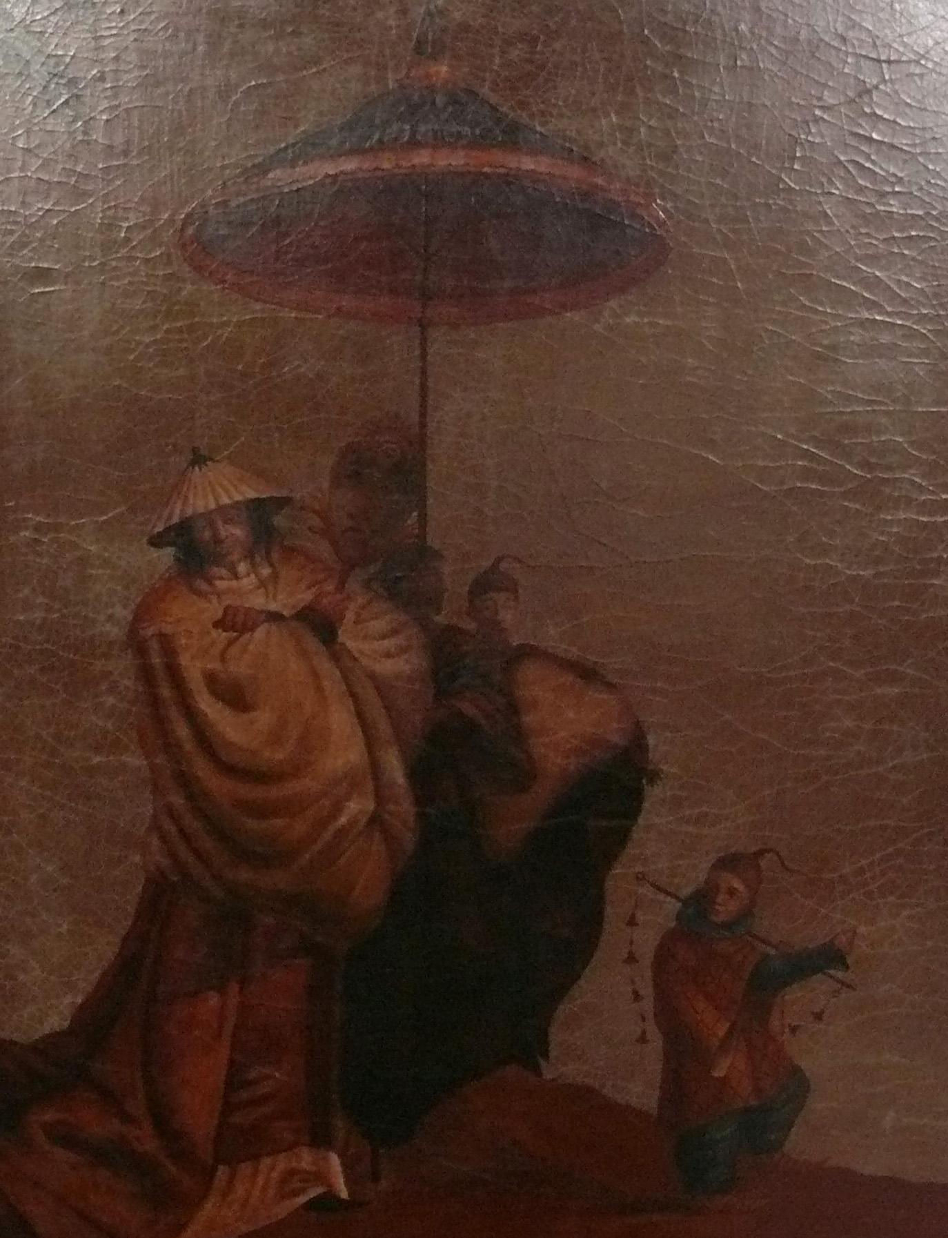Quadro di cineserie di grandi dimensioni, attribuito a Maitland Smith, americano, anni '80 circa. Misura ben 66
