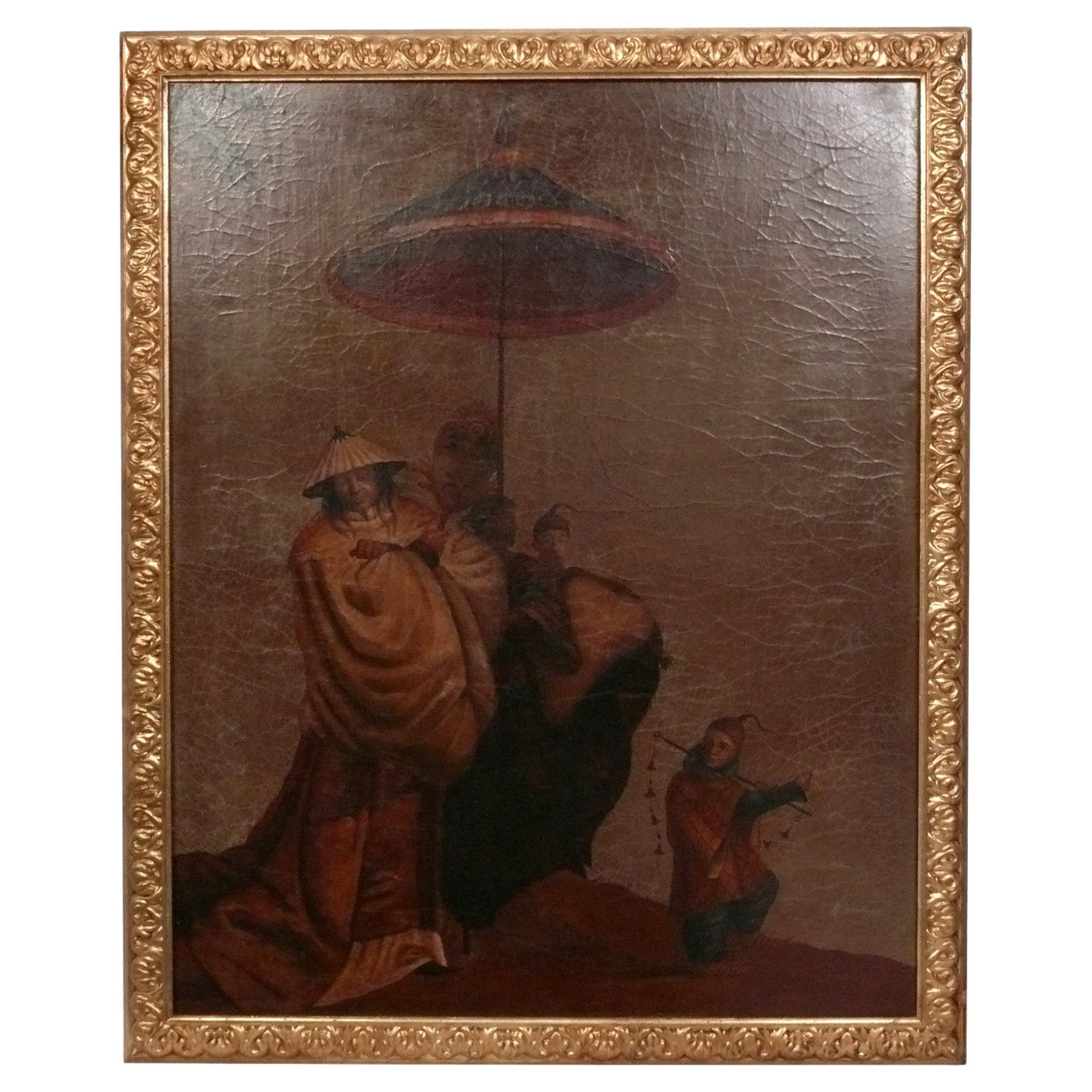 Large Scale Chinoiserie Painting Attributed to Maitland Smith 66"H x 54"W