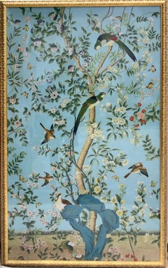Large Scale Chinoiserie Watercolor on Silk Framed Panels by Chelsea House