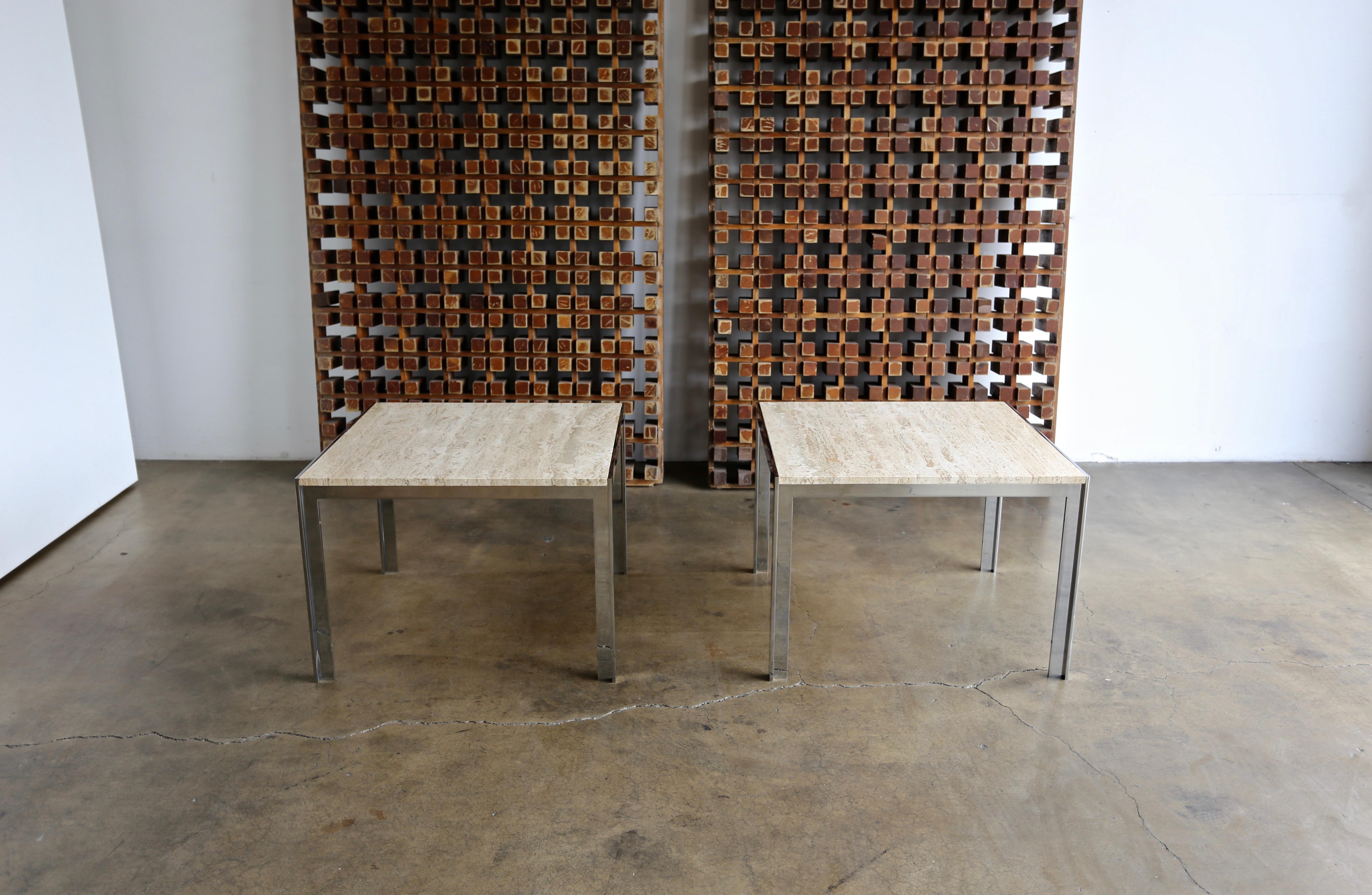 Large Scale Chrome and Travertine Side Tables by Pace Collection, circa 1965 In Good Condition In Costa Mesa, CA