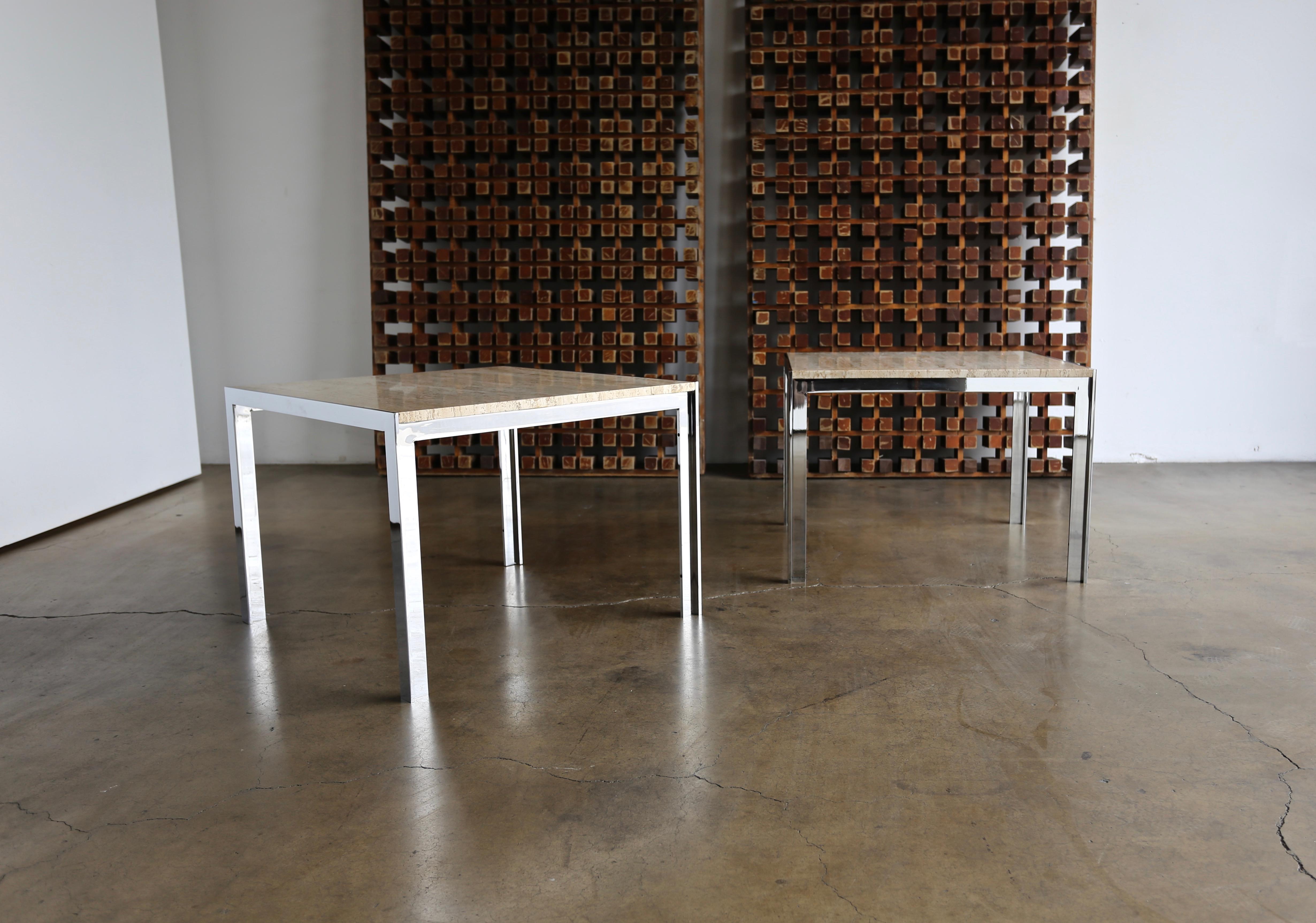 20th Century Large Scale Chrome and Travertine Side Tables by Pace Collection, circa 1965