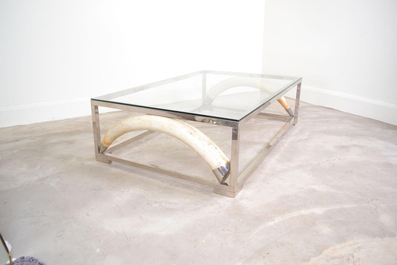 Mid-Century Modern Large Scale Coffee Table with Resin Elephant Tusks, France, 1970 For Sale