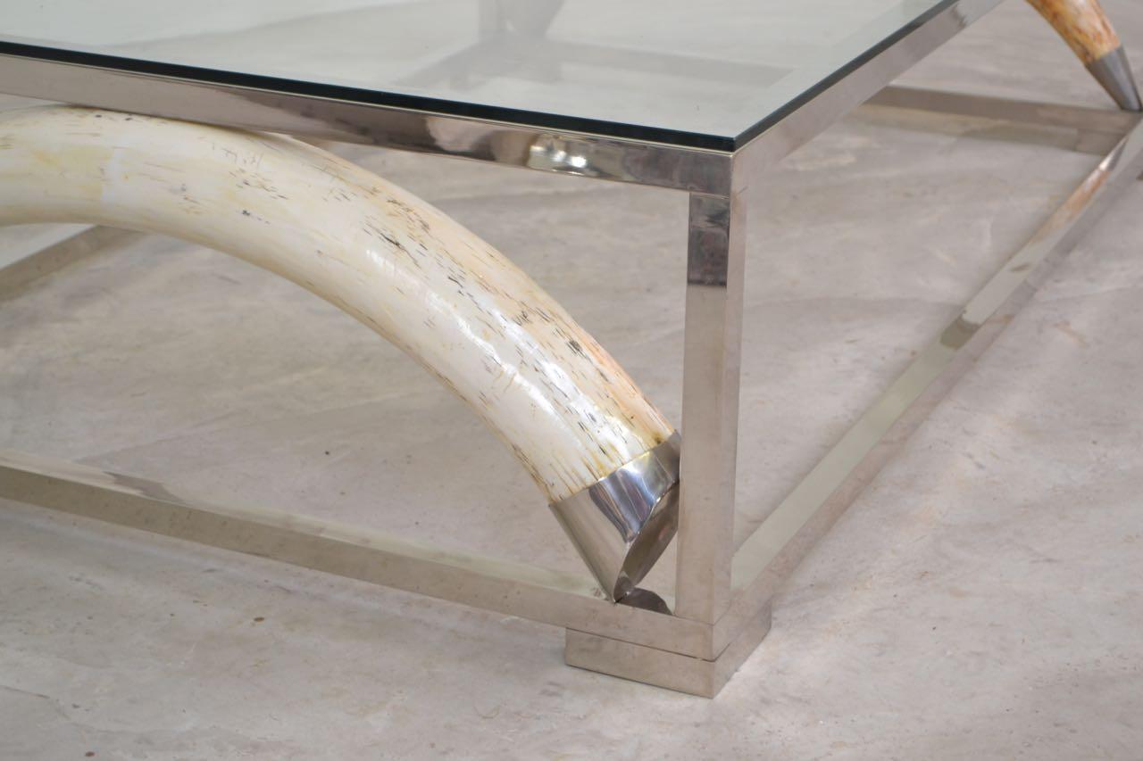 French Large Scale Coffee Table with Resin Elephant Tusks, France, 1970 For Sale